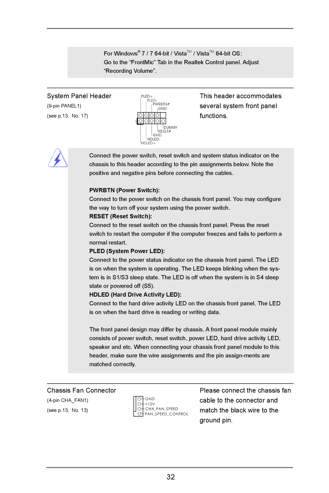 ASRock Z77E-ITX manual System Panel Header 