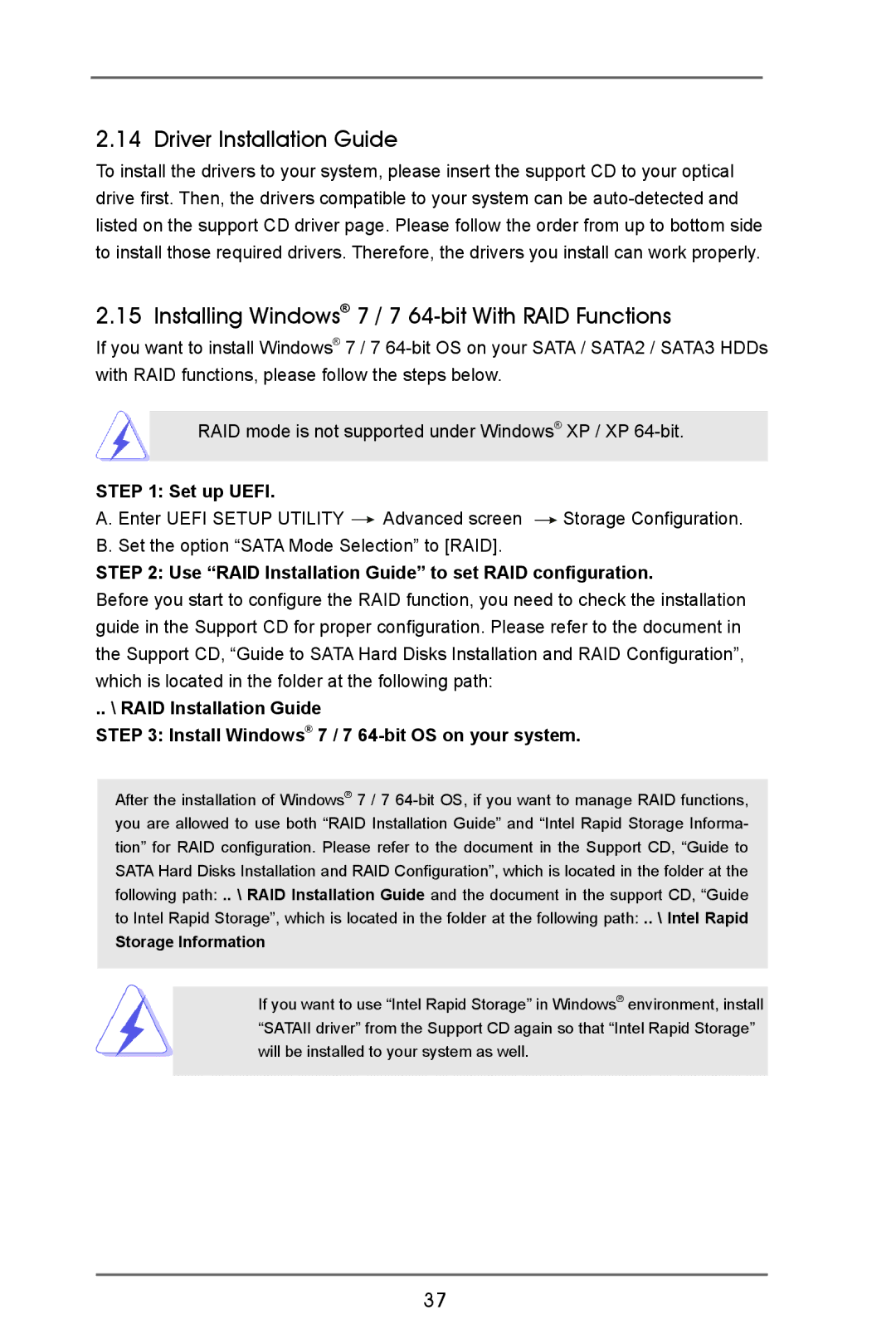 ASRock Z77E-ITX manual Driver Installation Guide, Installing Windows 7 / 7 64-bit With RAID Functions, Set up Uefi 