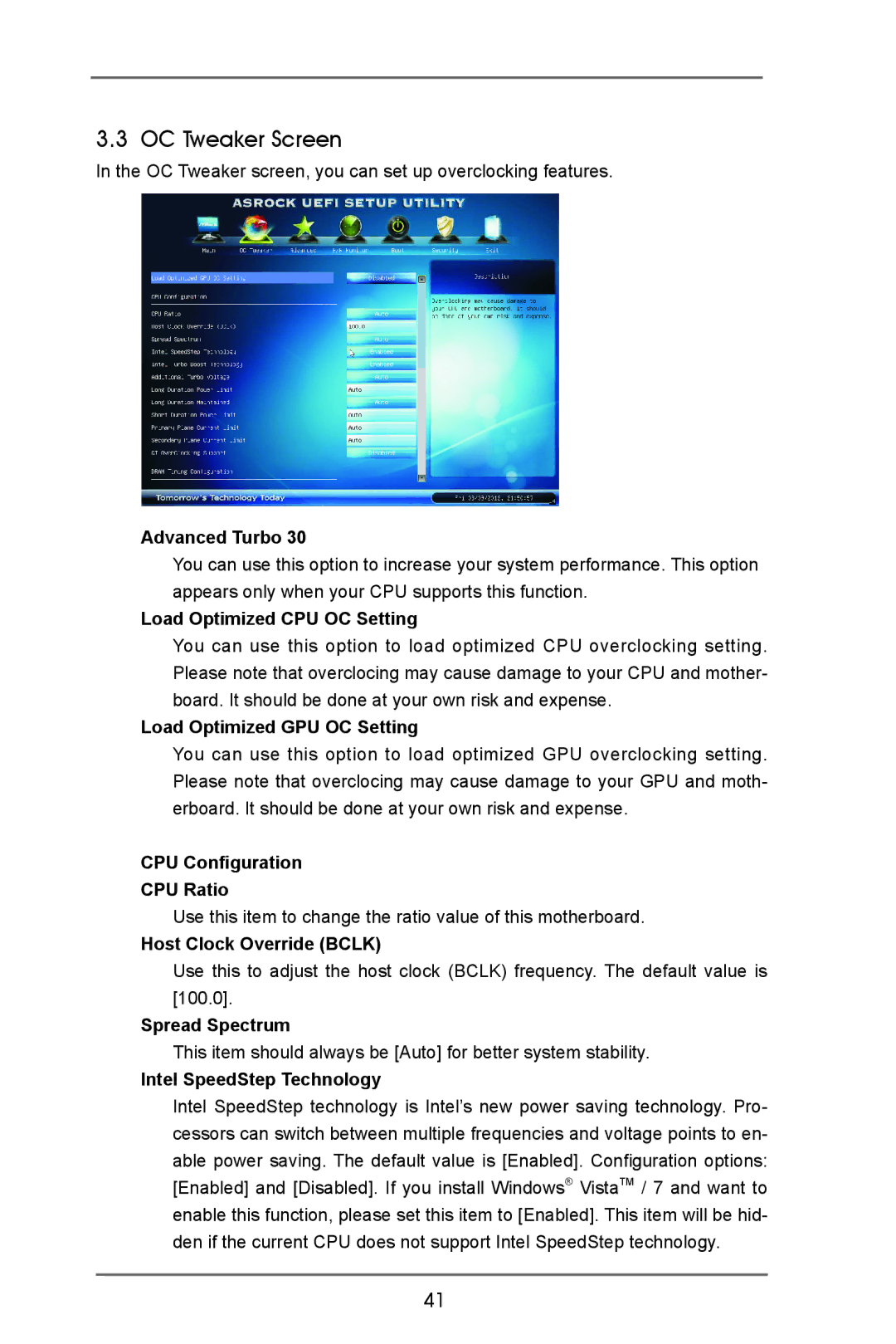 ASRock Z77E-ITX manual OC Tweaker Screen 