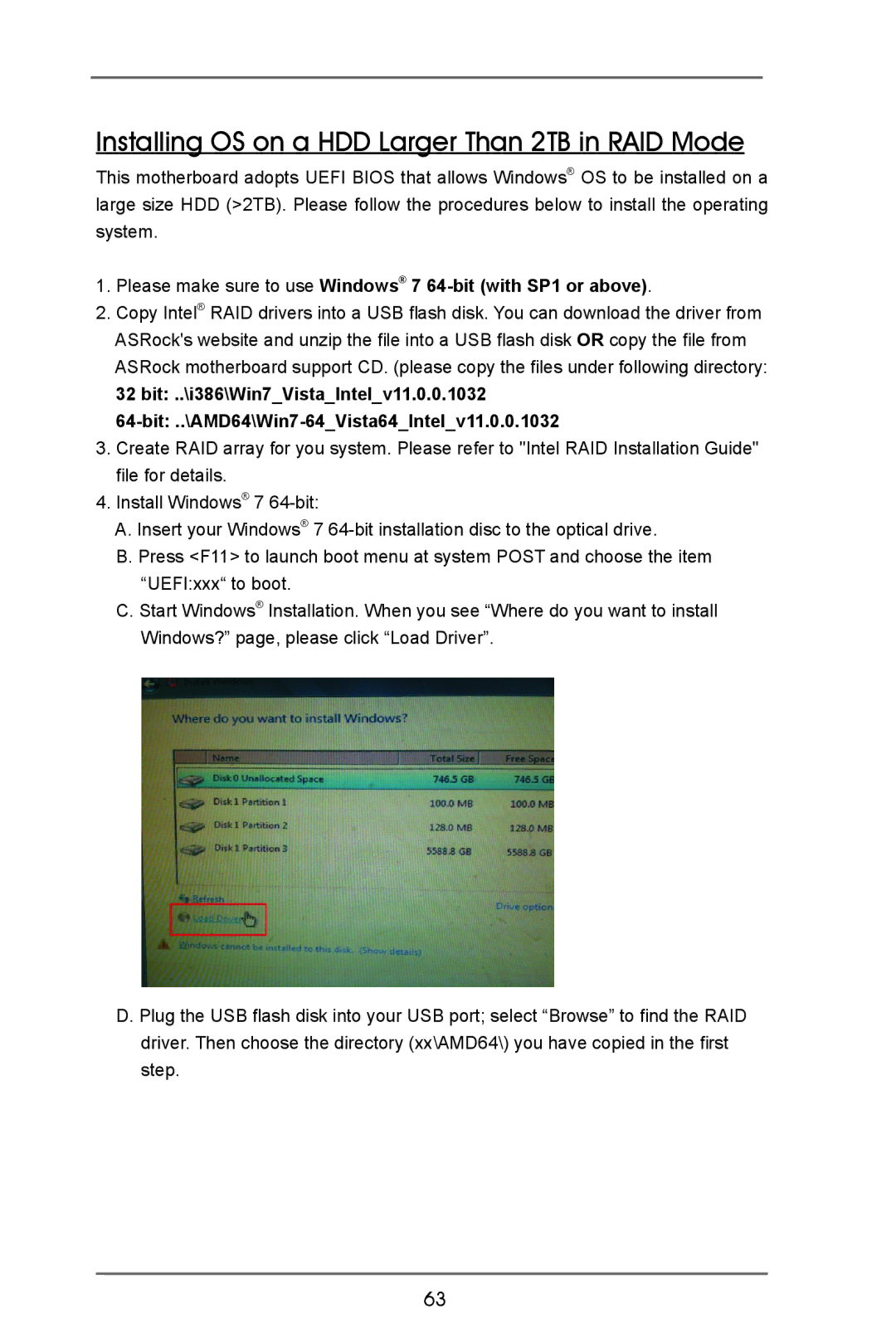 ASRock Z77E-ITX manual Installing OS on a HDD Larger Than 2TB in RAID Mode 