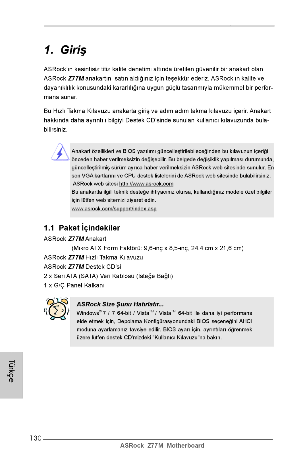 ASRock Z77M manual Türkçe, 130 