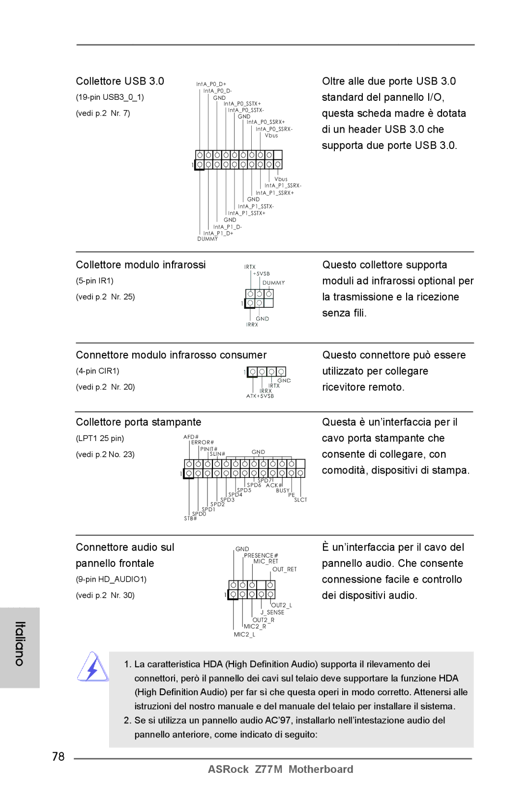 ASRock Z77M La trasmissione e la ricezione, Senza fili, Utilizzato per collegare, Ricevitore remoto, Pannello frontale 