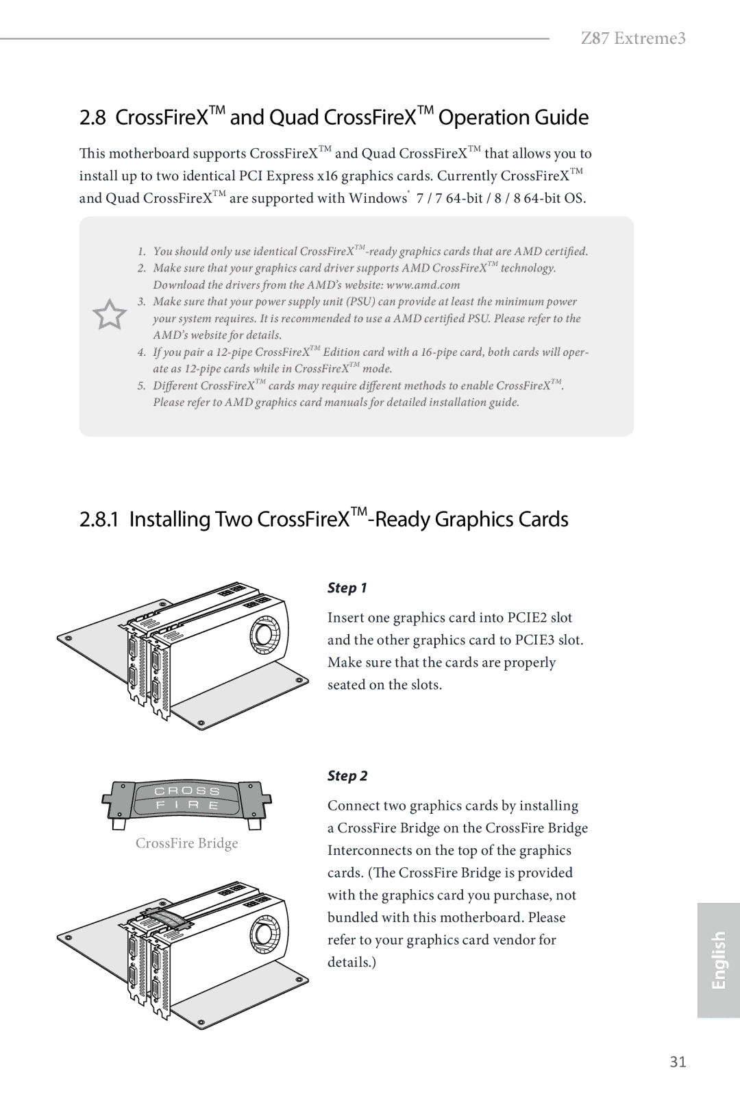 ASRock Z87 Extreme3 CrossFireXTM and Quad CrossFireXTM Operation Guide, Installing Two CrossFireXTM-Ready Graphics Cards 