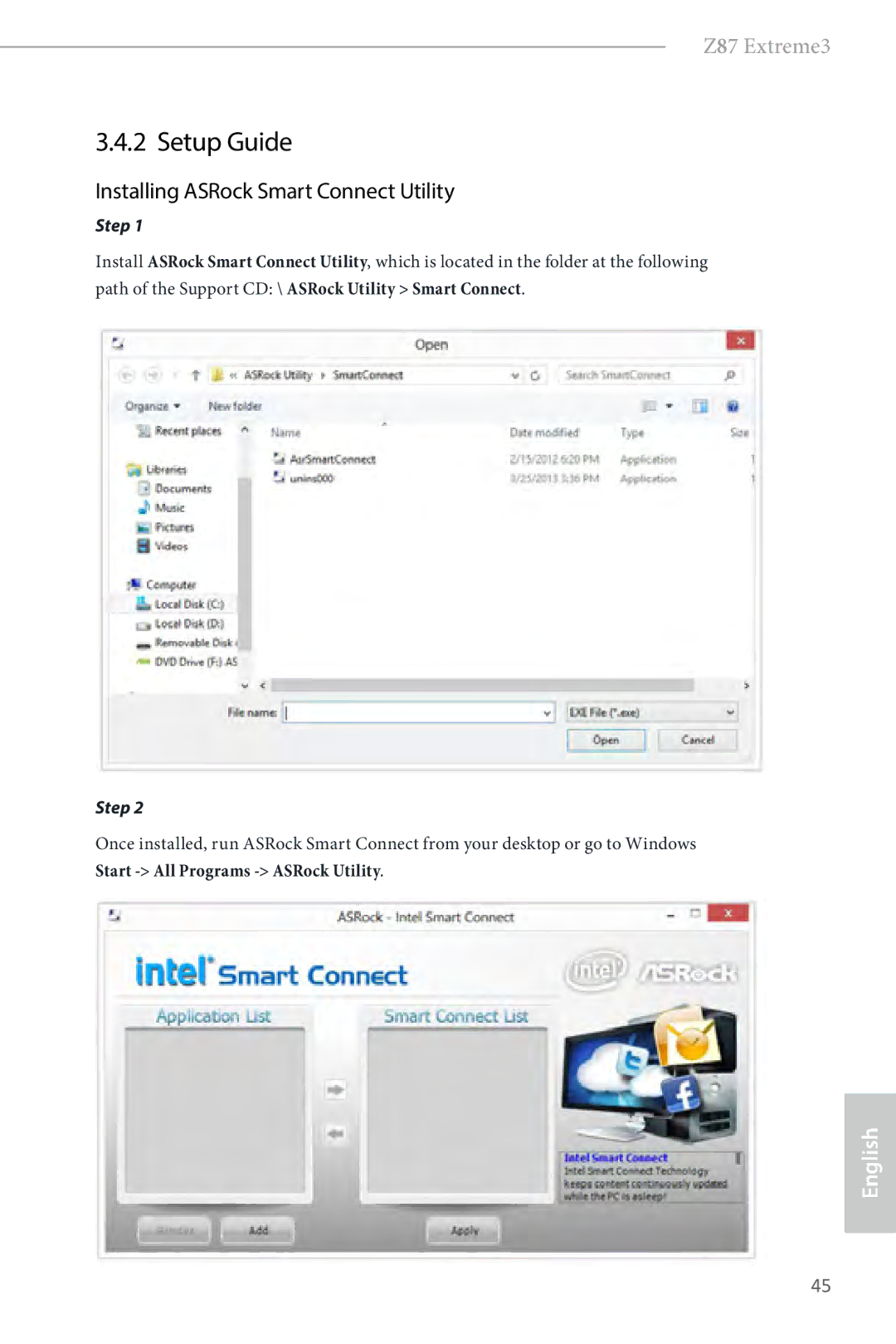 ASRock Z87 Extreme3 manual Setup Guide, Installing ASRock Smart Connect Utility 