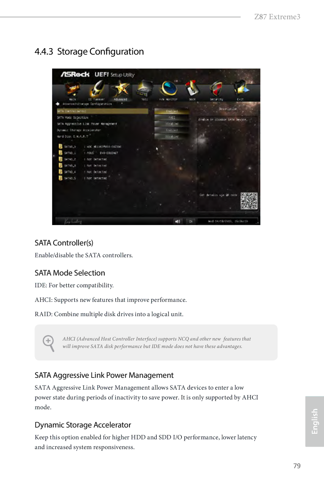 ASRock Z87 Extreme3 Storage Configuration, Sata Controllers, Sata Mode Selection, Sata Aggressive Link Power Management 