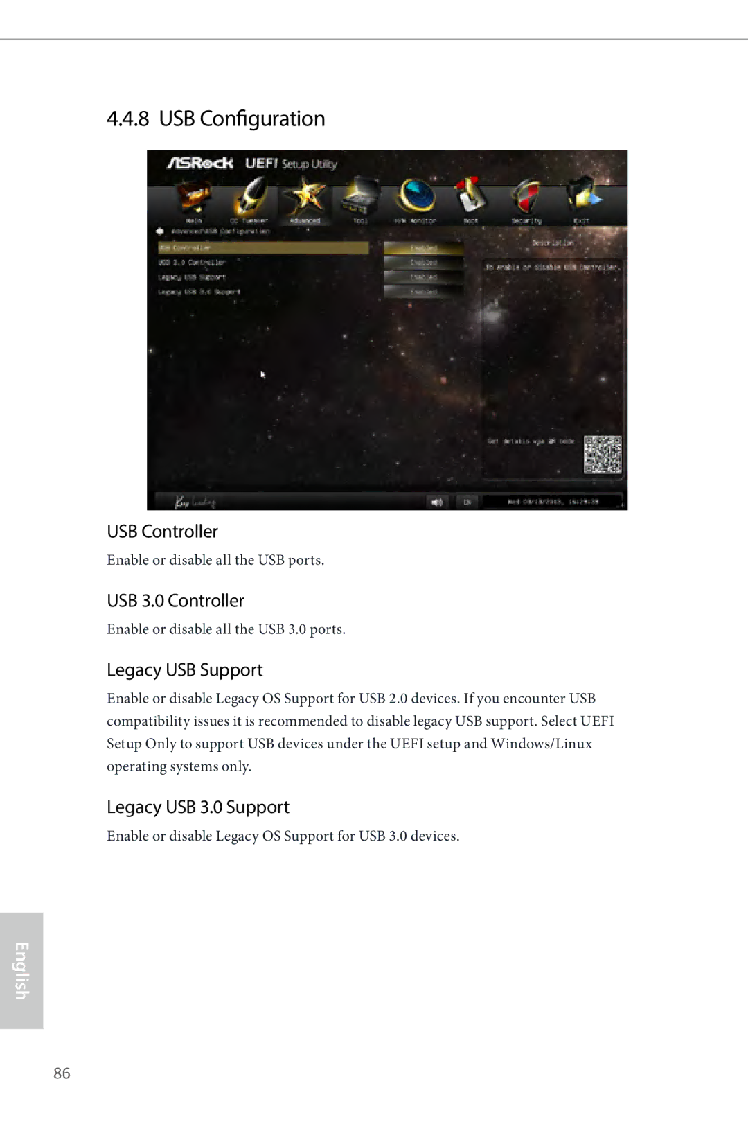 ASRock Z87 Extreme3 USB Configuration, USB Controller, USB 3.0 Controller, Legacy USB Support, Legacy USB 3.0 Support 