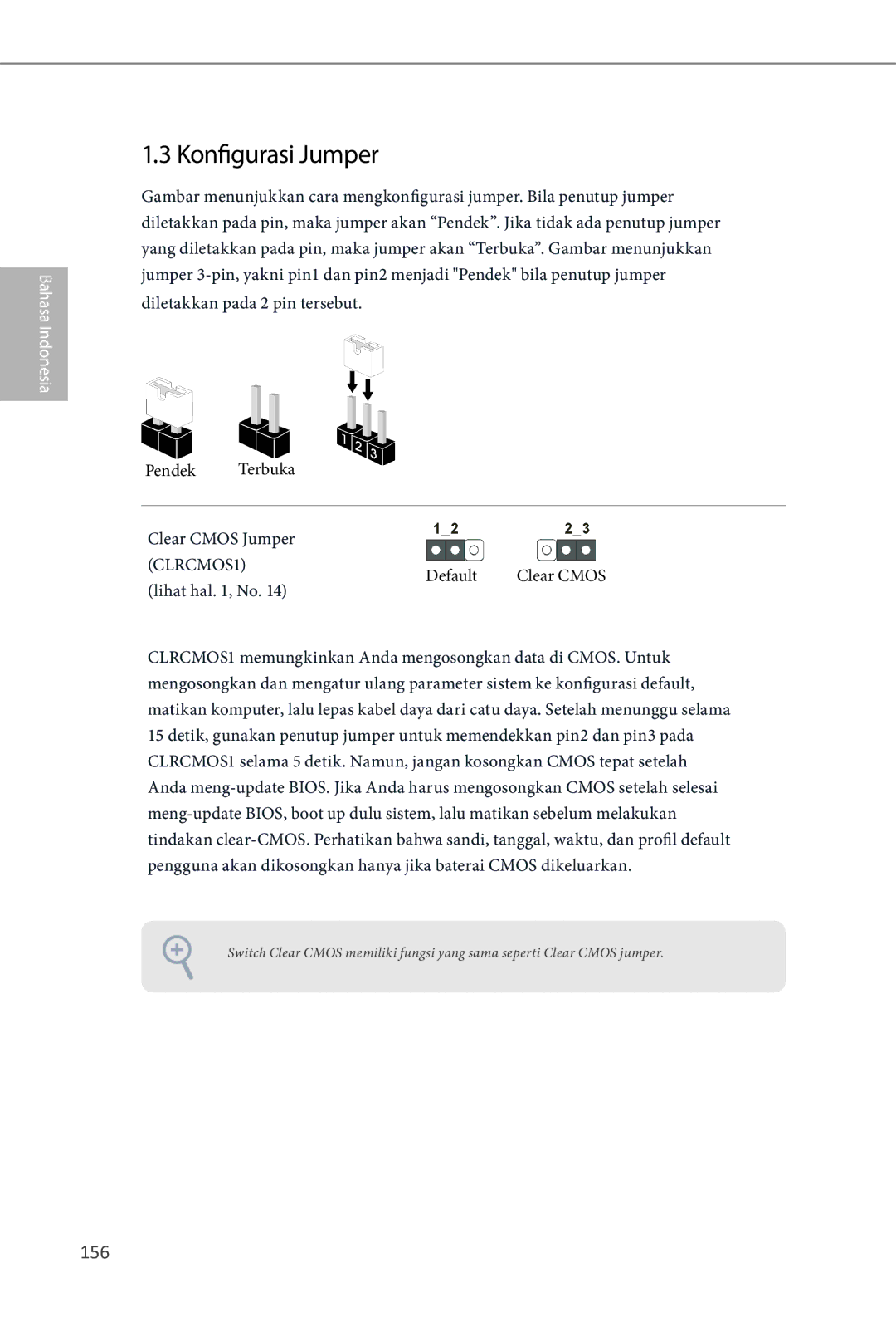ASRock Z87 Extreme3 manual Konfigurasi Jumper, 156, Default Clear Cmos 
