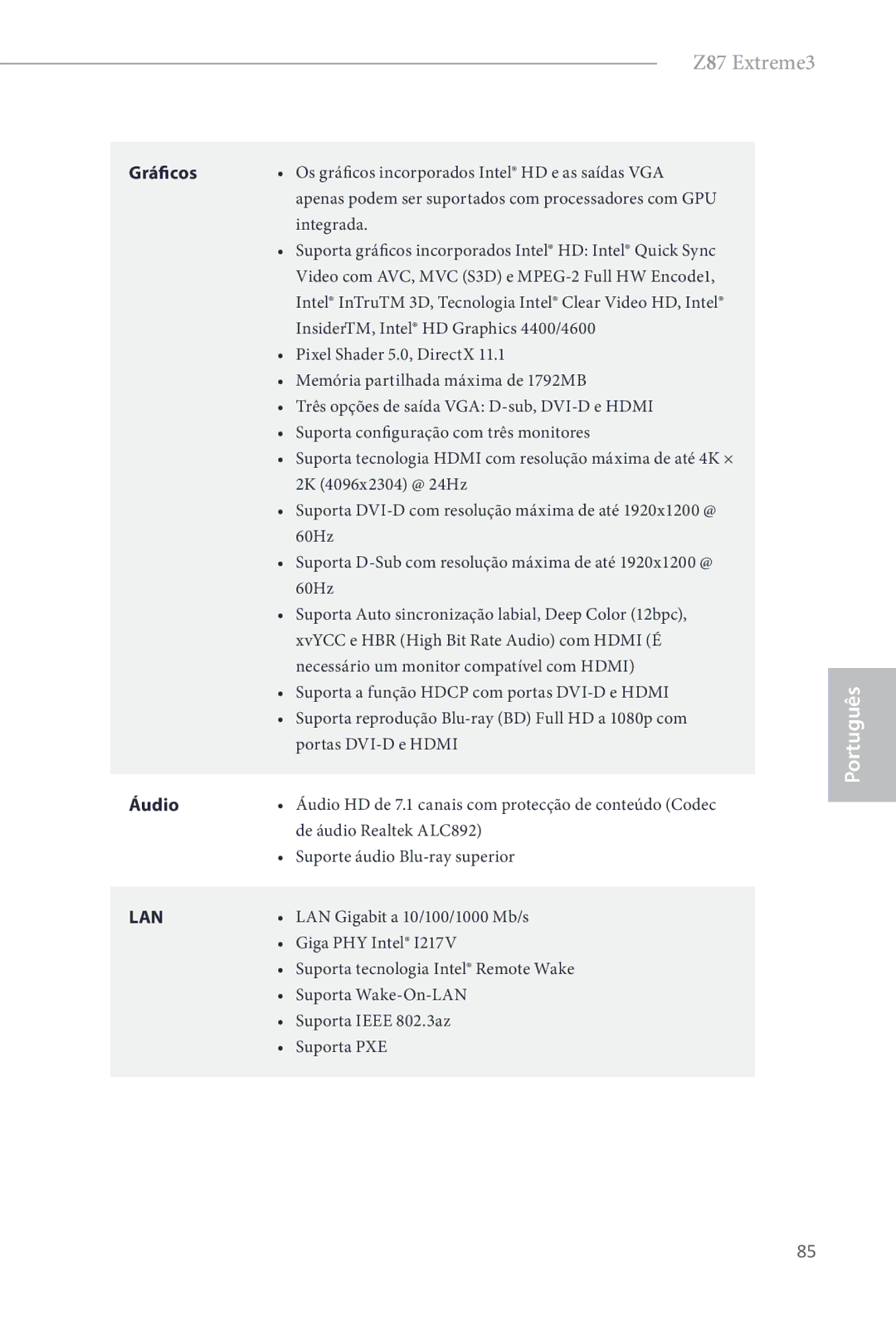 ASRock Z87 Extreme3 manual Áudio 