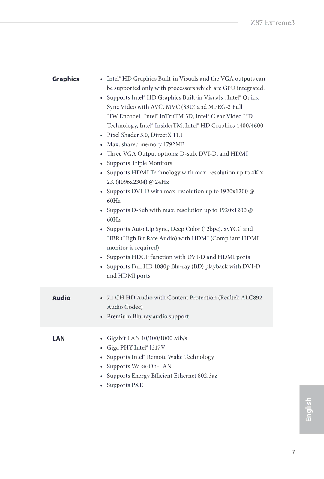 ASRock Z87 Extreme3 manual Graphics, Audio 