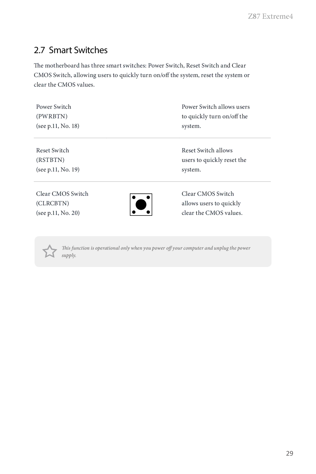 ASRock Z87 Extreme4 manual Smart Switches, Rstbtn 