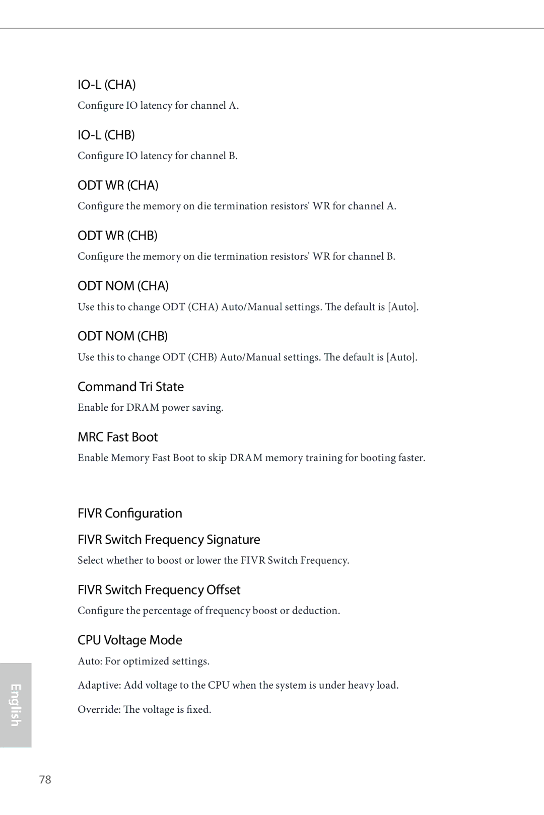 ASRock Z87 Extreme4 Command Tri State, MRC Fast Boot, Fivr Configuration Fivr Switch Frequency Signature, CPU Voltage Mode 