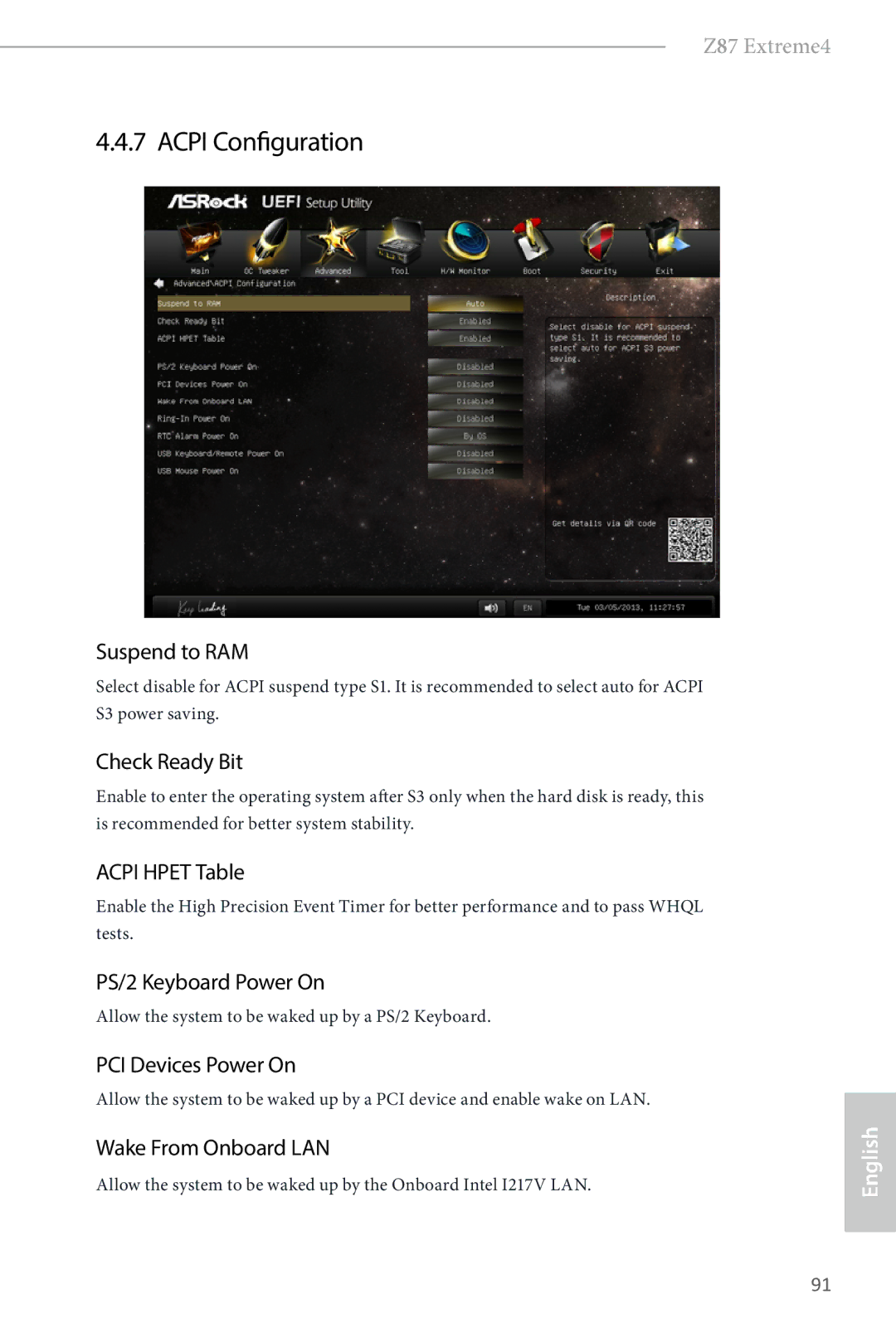 ASRock Z87 Extreme4 manual Acpi Configuration 