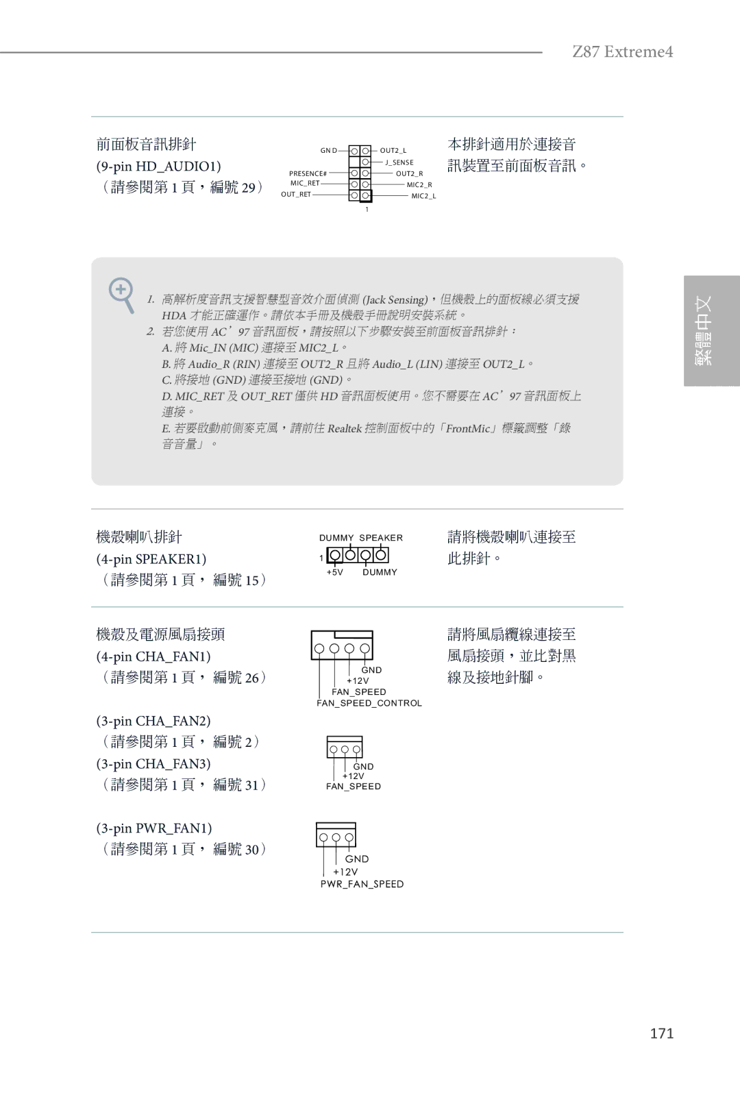 ASRock Z87 Extreme4 manual 171, Pin PWRFAN1 