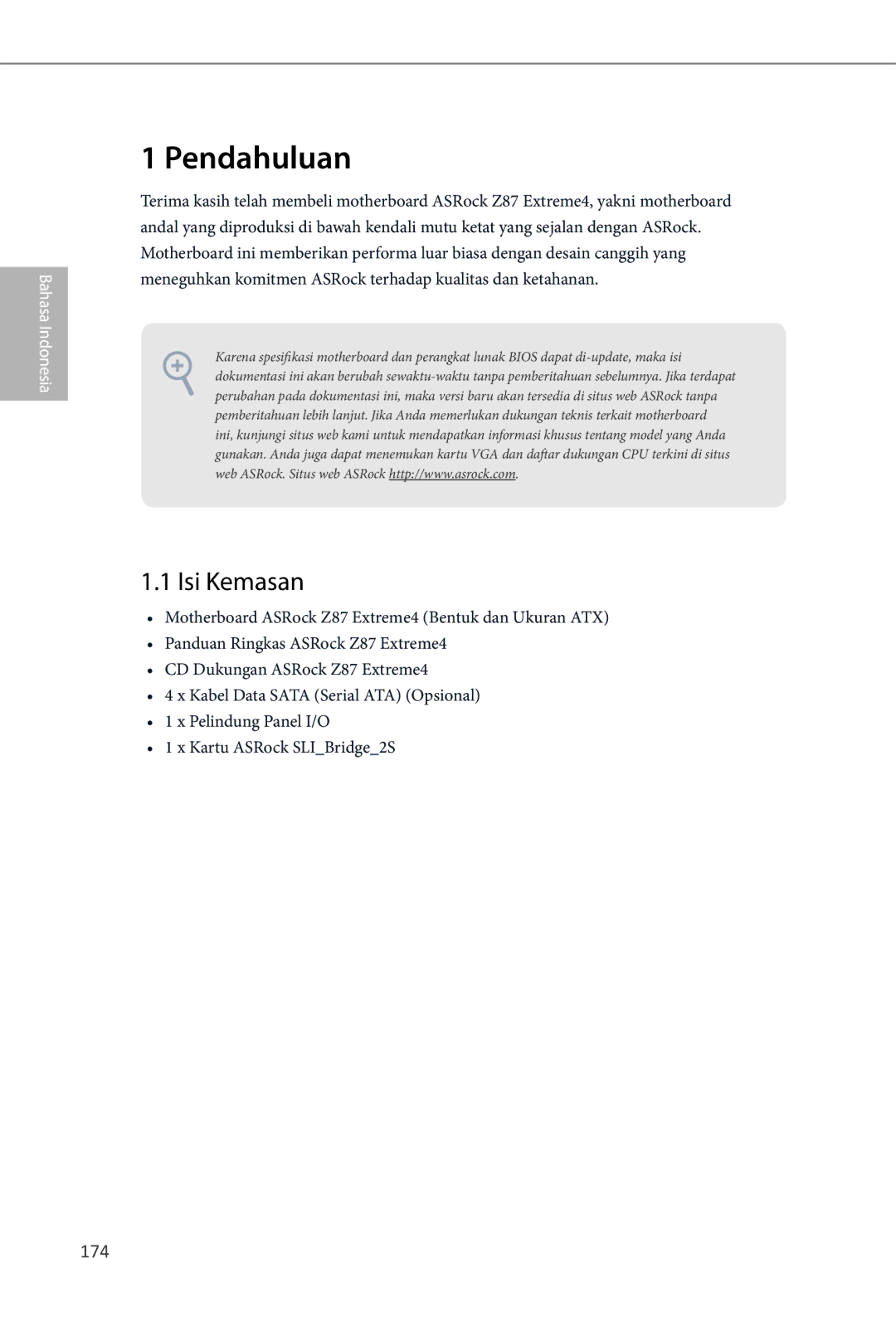 ASRock Z87 Extreme4 manual Isi Kemasan, 174 