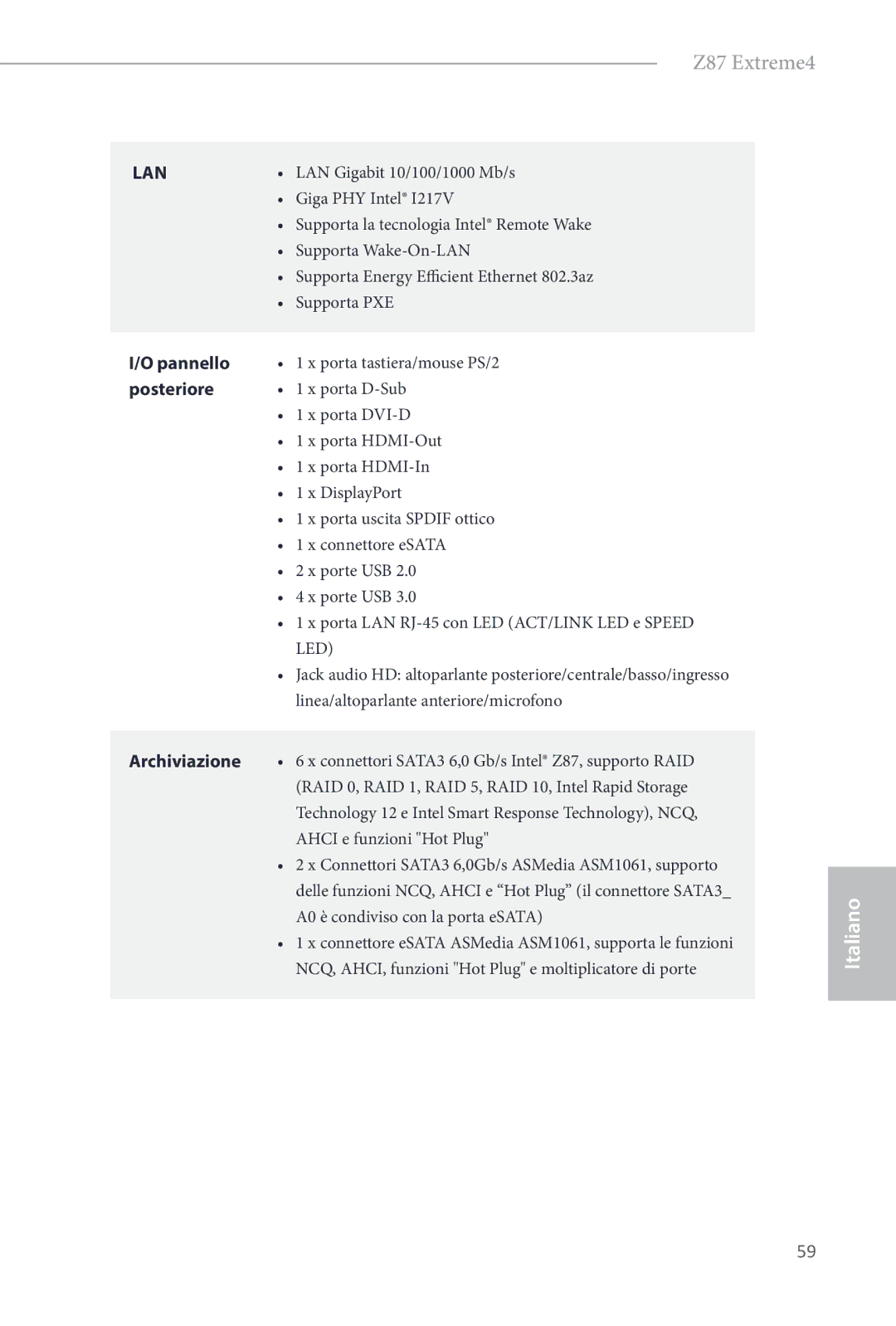 ASRock Z87 Extreme4 manual Pannello, Posteriore 