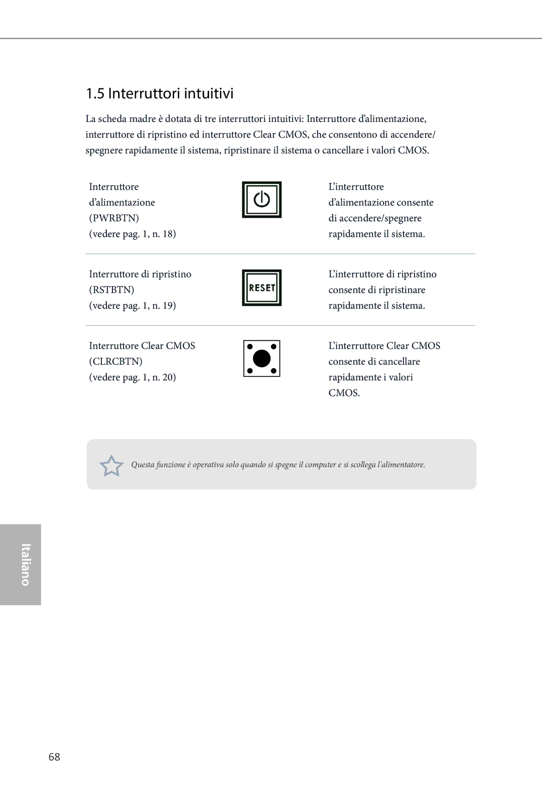 ASRock Z87 Extreme4 manual Interruttori intuitivi, Di accendere/spegnere, Consente di ripristinare 