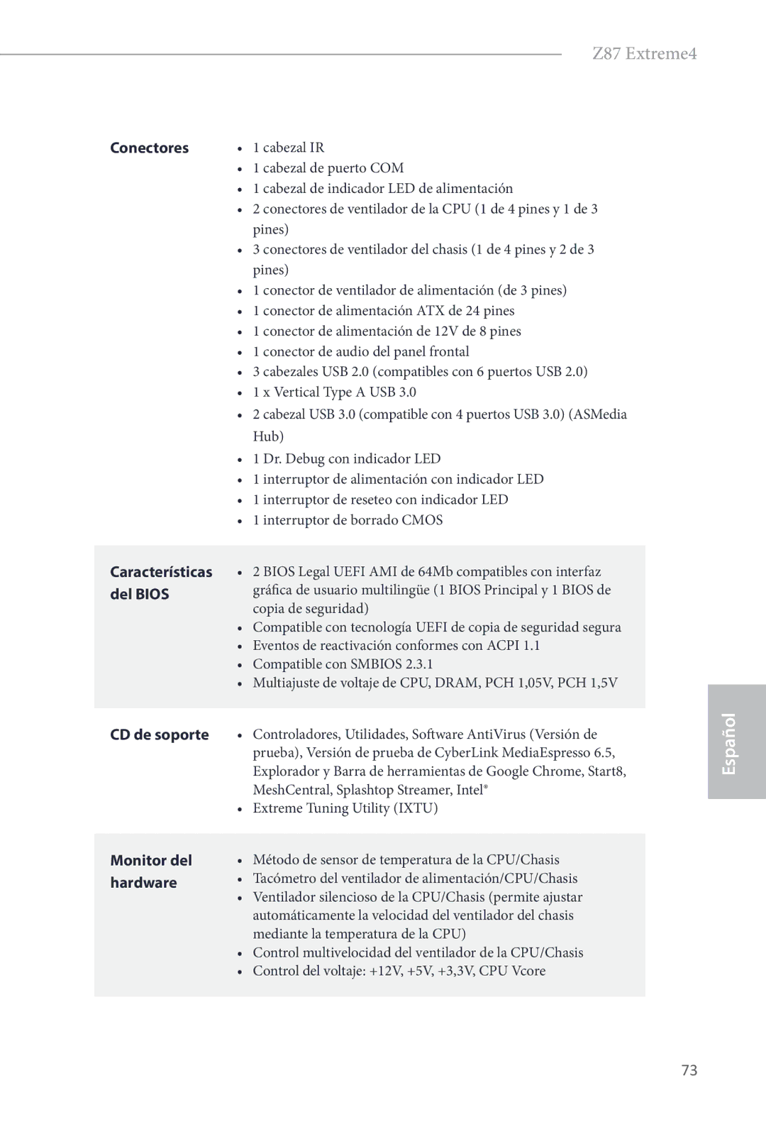 ASRock Z87 Extreme4 manual Conectores, CD de soporte, Controladores, Utilidades, Software AntiVirus Versión de 