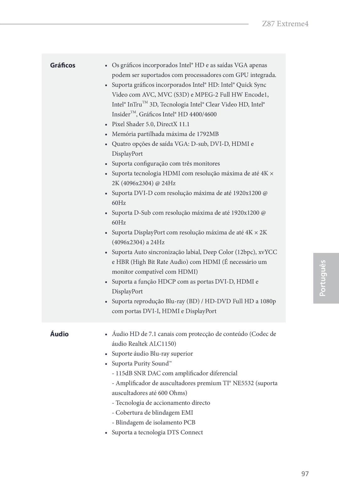 ASRock Z87 Extreme4 manual Áudio 