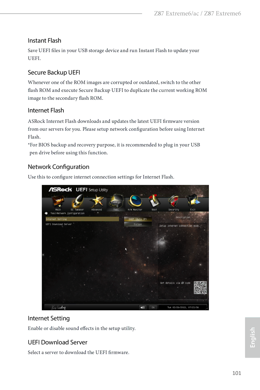 ASRock Z87 Extreme6 manual Instant Flash, Secure Backup Uefi, Internet Flash, Network Configuration, Internet Setting 