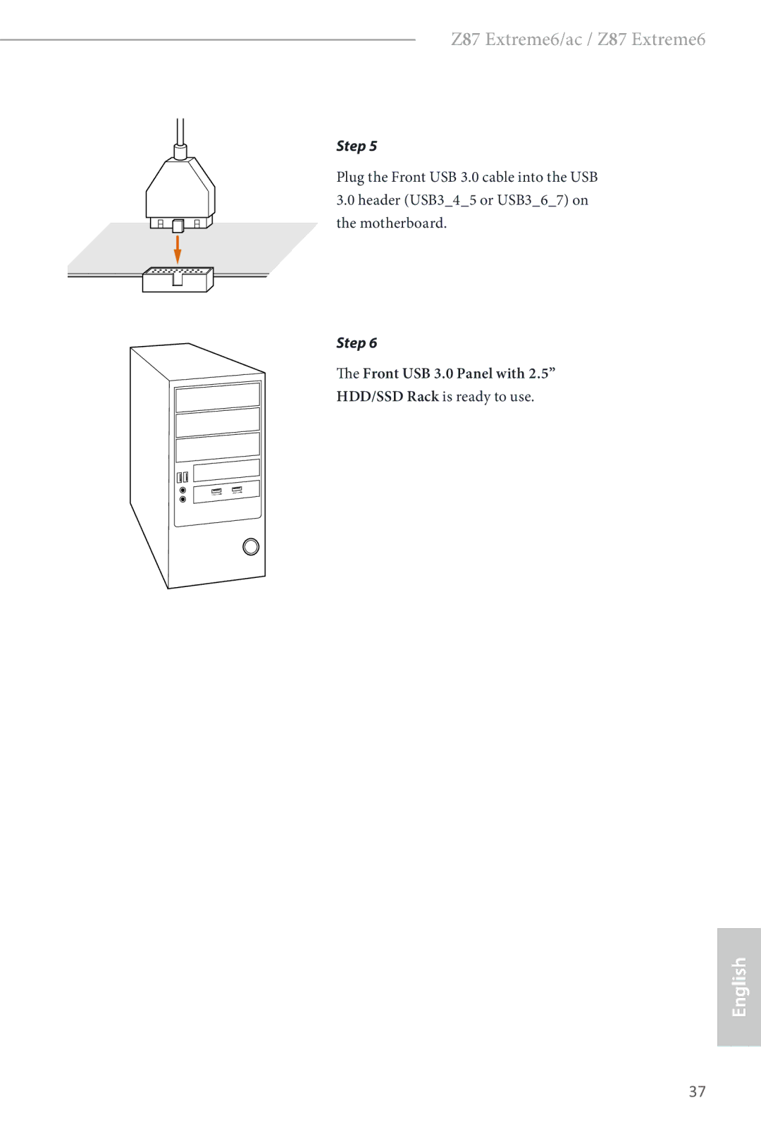 ASRock Z87 Extreme6 manual Front USB 3.0 Panel with 