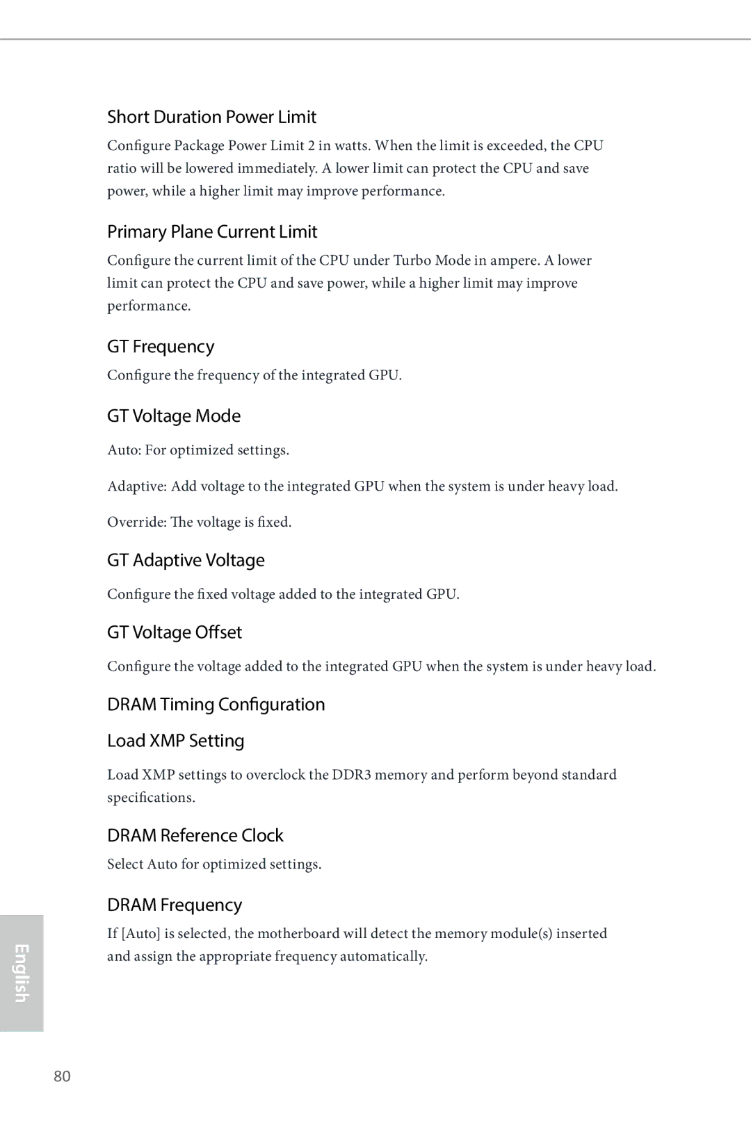 ASRock Z87 Extreme6 Short Duration Power Limit, Primary Plane Current Limit, GT Frequency, GT Voltage Mode, Dram Frequency 