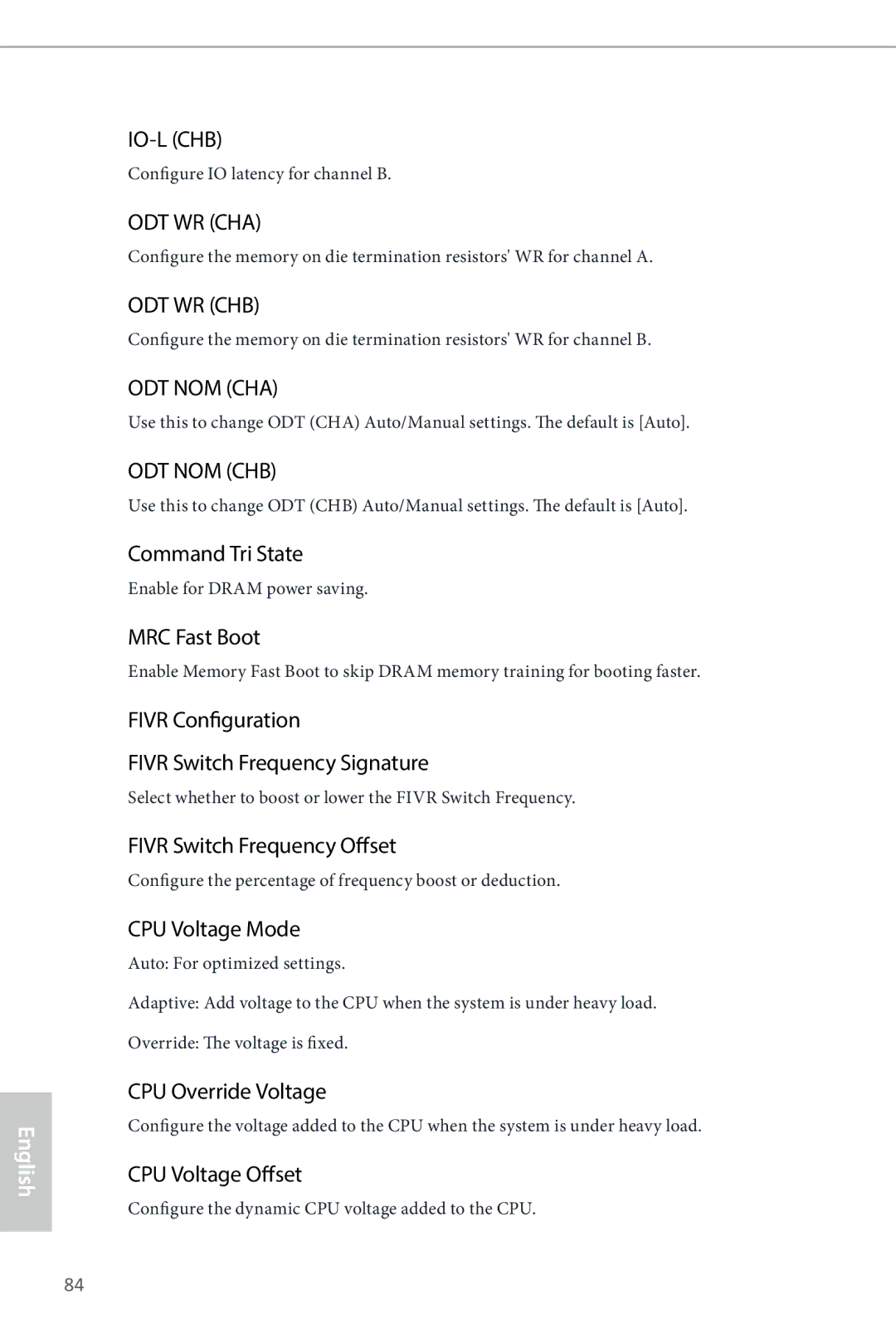 ASRock Z87 Extreme6 Command Tri State, MRC Fast Boot, Fivr Configuration Fivr Switch Frequency Signature, CPU Voltage Mode 