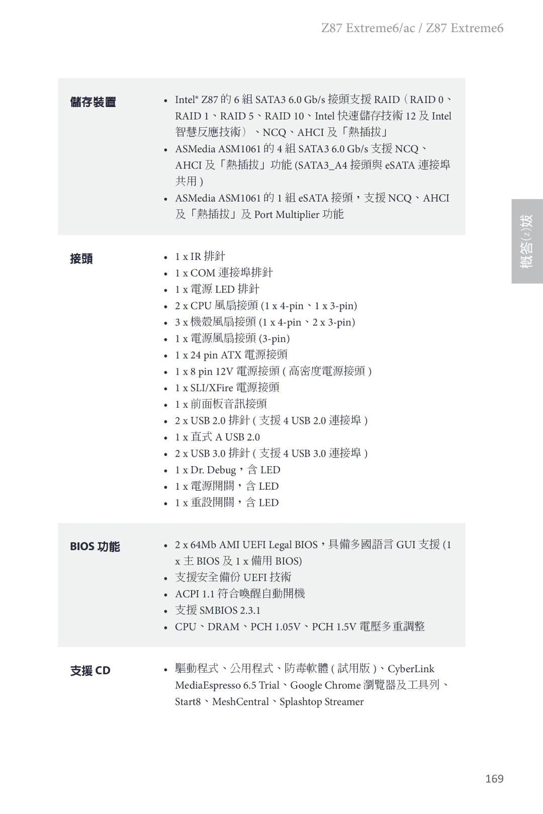 ASRock Z87 Extreme6 manual 169, Bios 功能, Ir 排針 