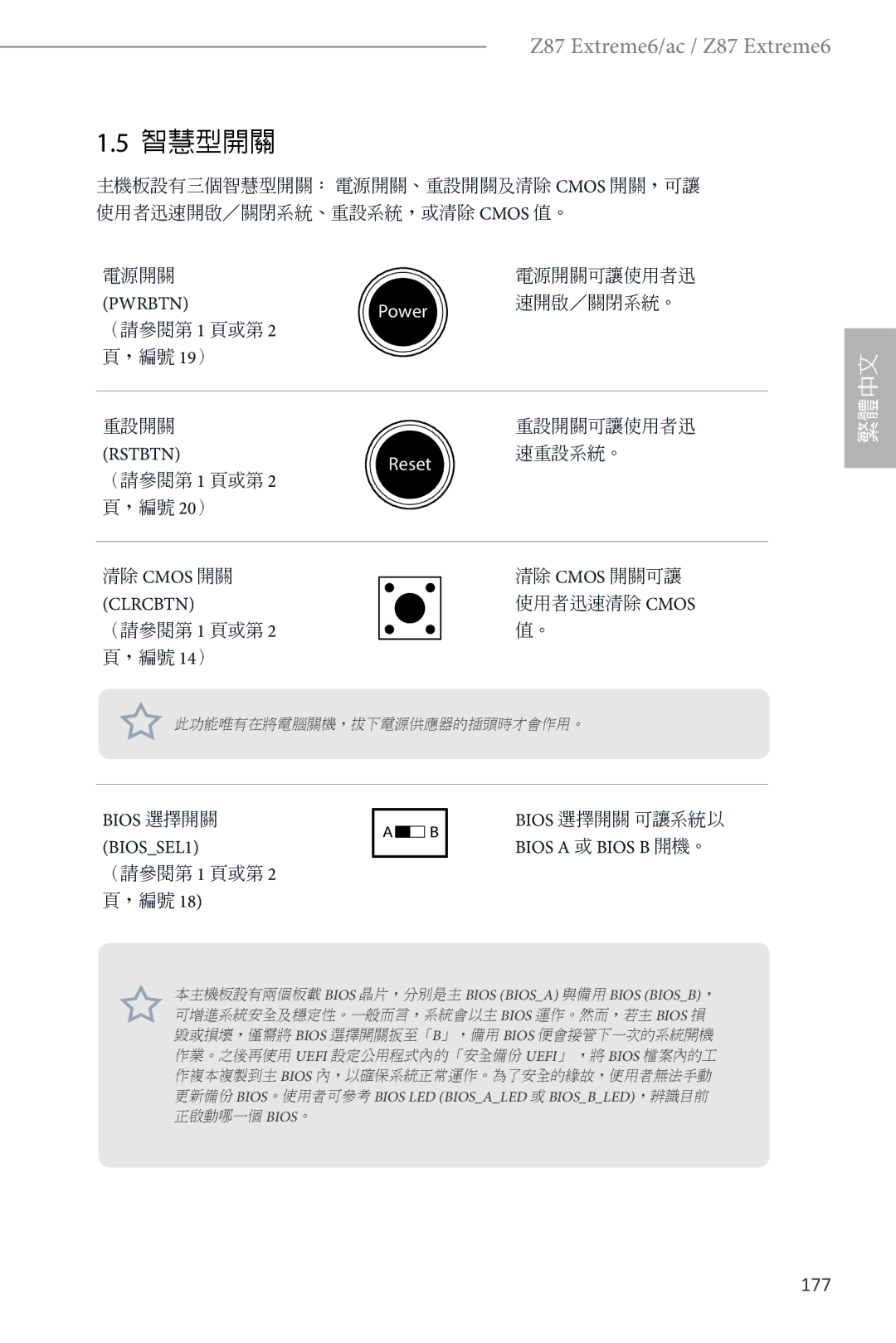 ASRock Z87 Extreme6 manual 177, Bios 選擇開關 