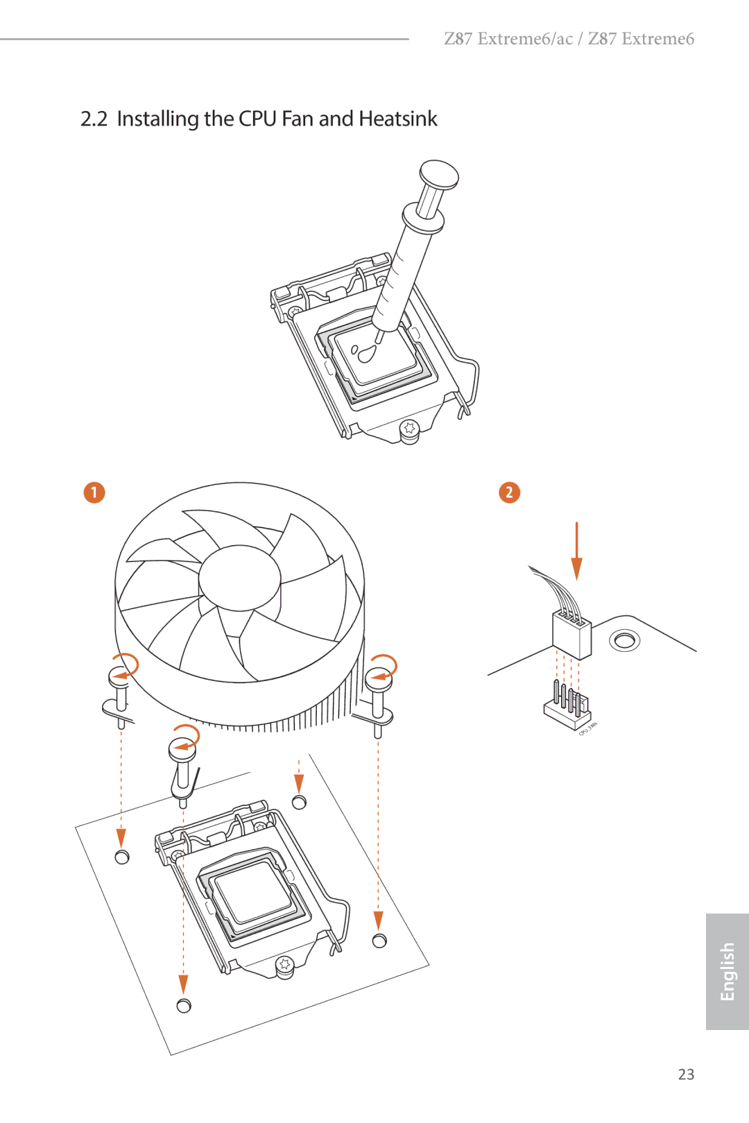 ASRock Z87 Extreme6 manual Installing the CPU Fan and Heatsink 