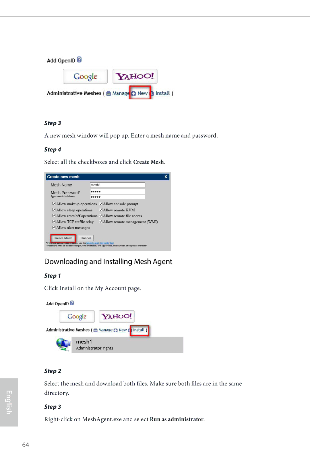 ASRock Z87 Extreme9/ac Downloading and Installing Mesh Agent, New mesh window will pop up. Enter a mesh name and password 