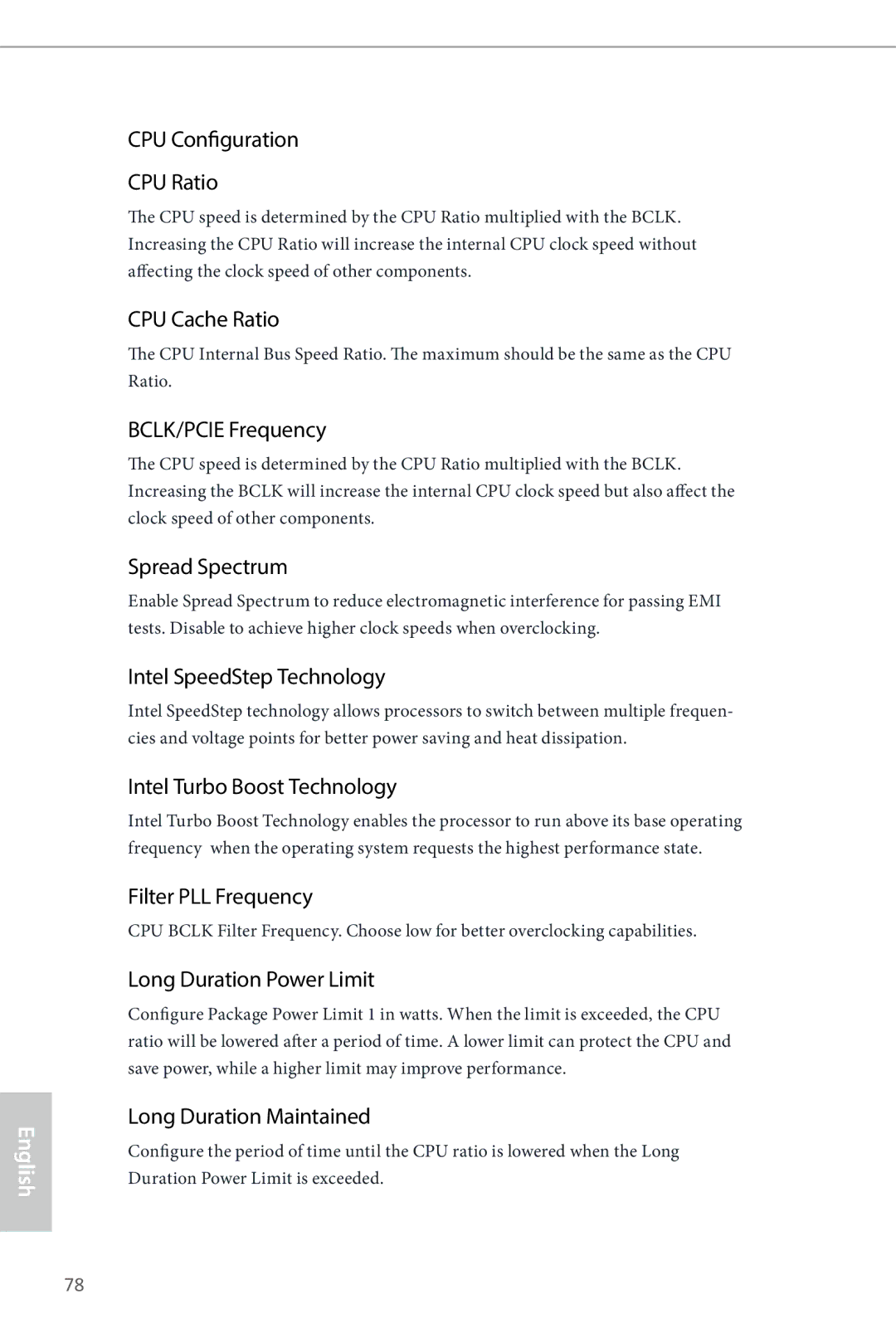 ASRock Z87 Extreme9/ac manual CPU Configuration CPU Ratio, CPU Cache Ratio, BCLK/PCIE Frequency, Spread Spectrum 