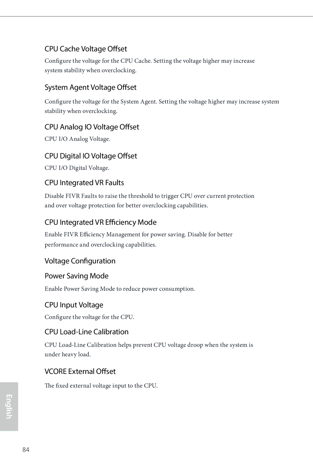 ASRock Z87 Extreme9/ac manual CPU Cache Voltage Offset, System Agent Voltage Offset, CPU Analog IO Voltage Offset 