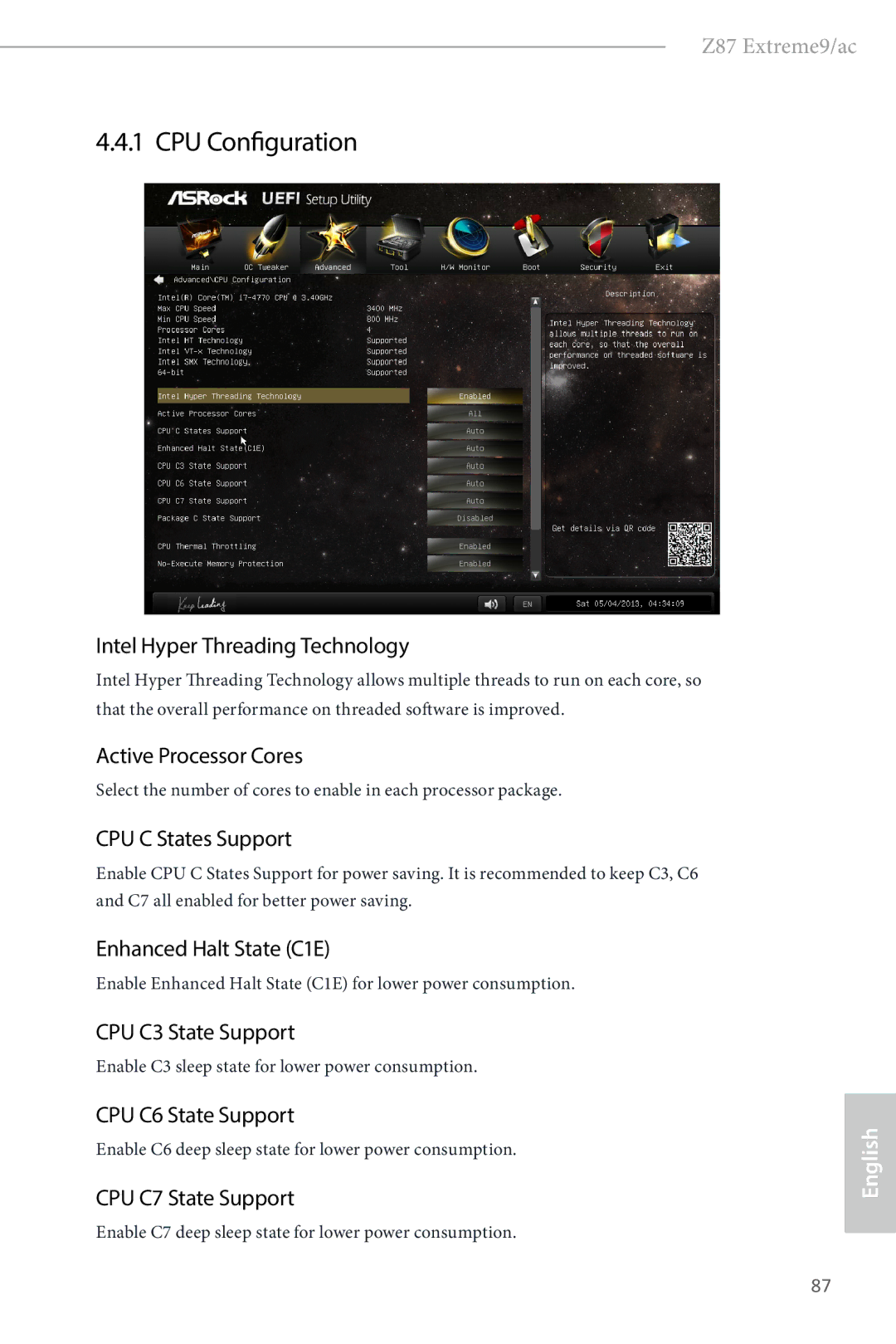 ASRock Z87 Extreme9/ac manual CPU Configuration 