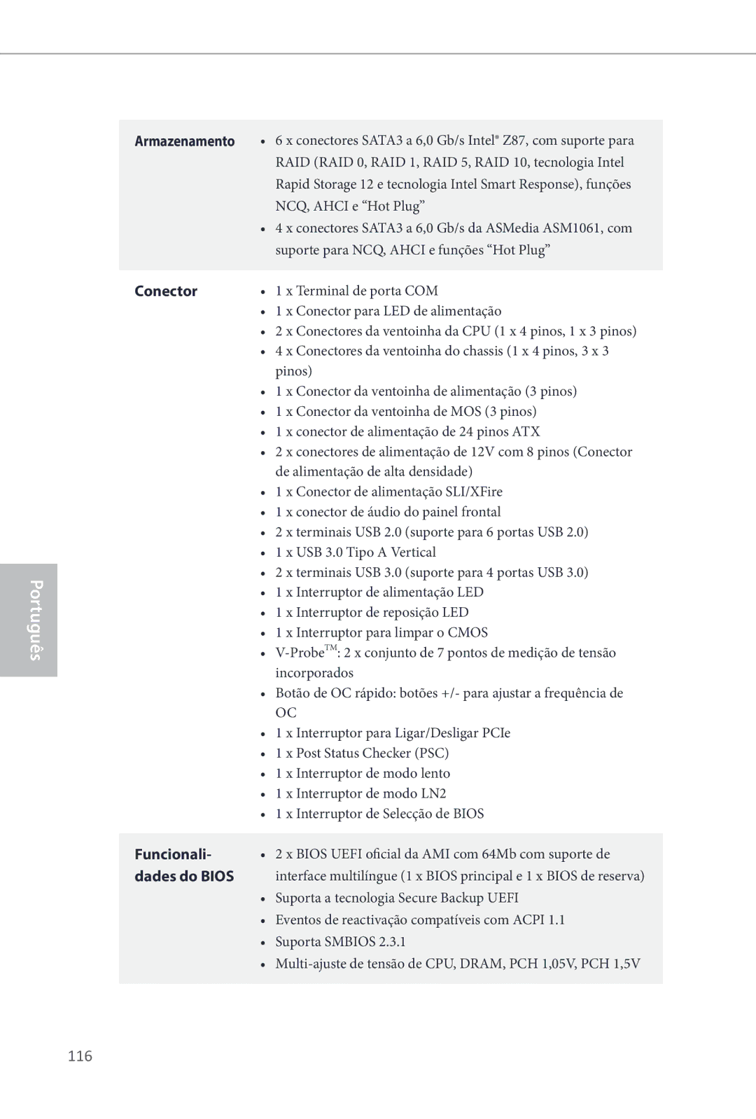 ASRock Z87 OC Formula manual 116, Armazenamento, Conector 