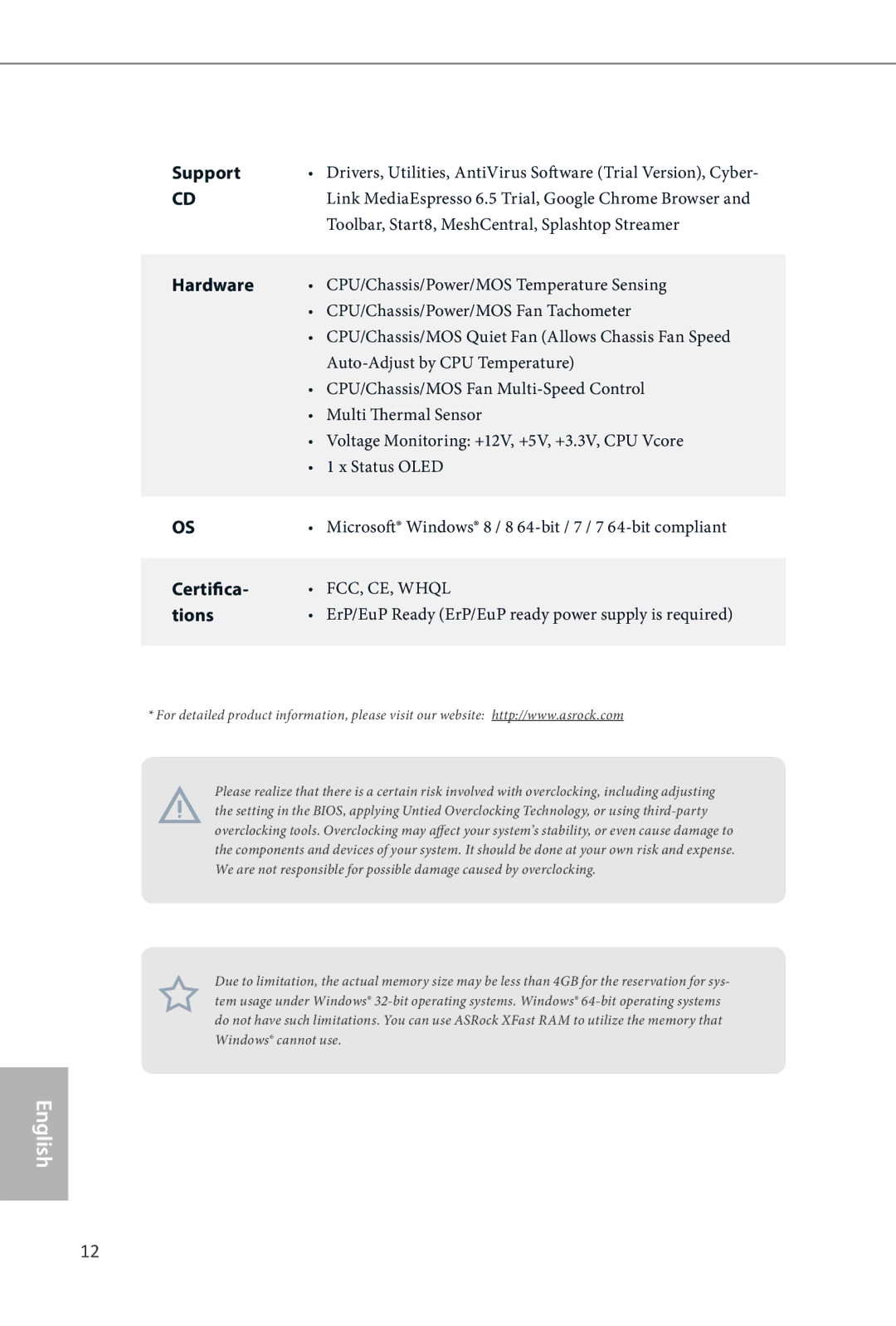 ASRock Z87 OC Formula manual Support, Hardware, Certifica, FCC, CE, Whql, Tions 