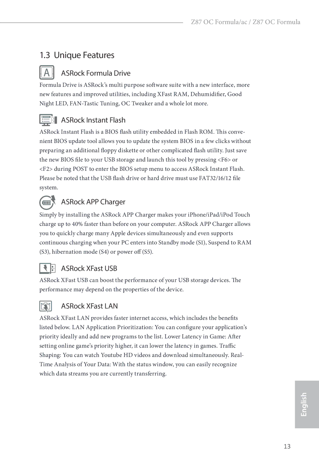 ASRock Z87 OC Formula manual Unique Features, ASRock Formula Drive 