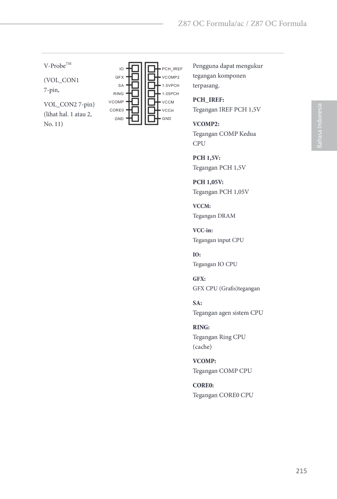 ASRock Z87 OC Formula manual 215, PCH 1,5V, PCH 1,05V 