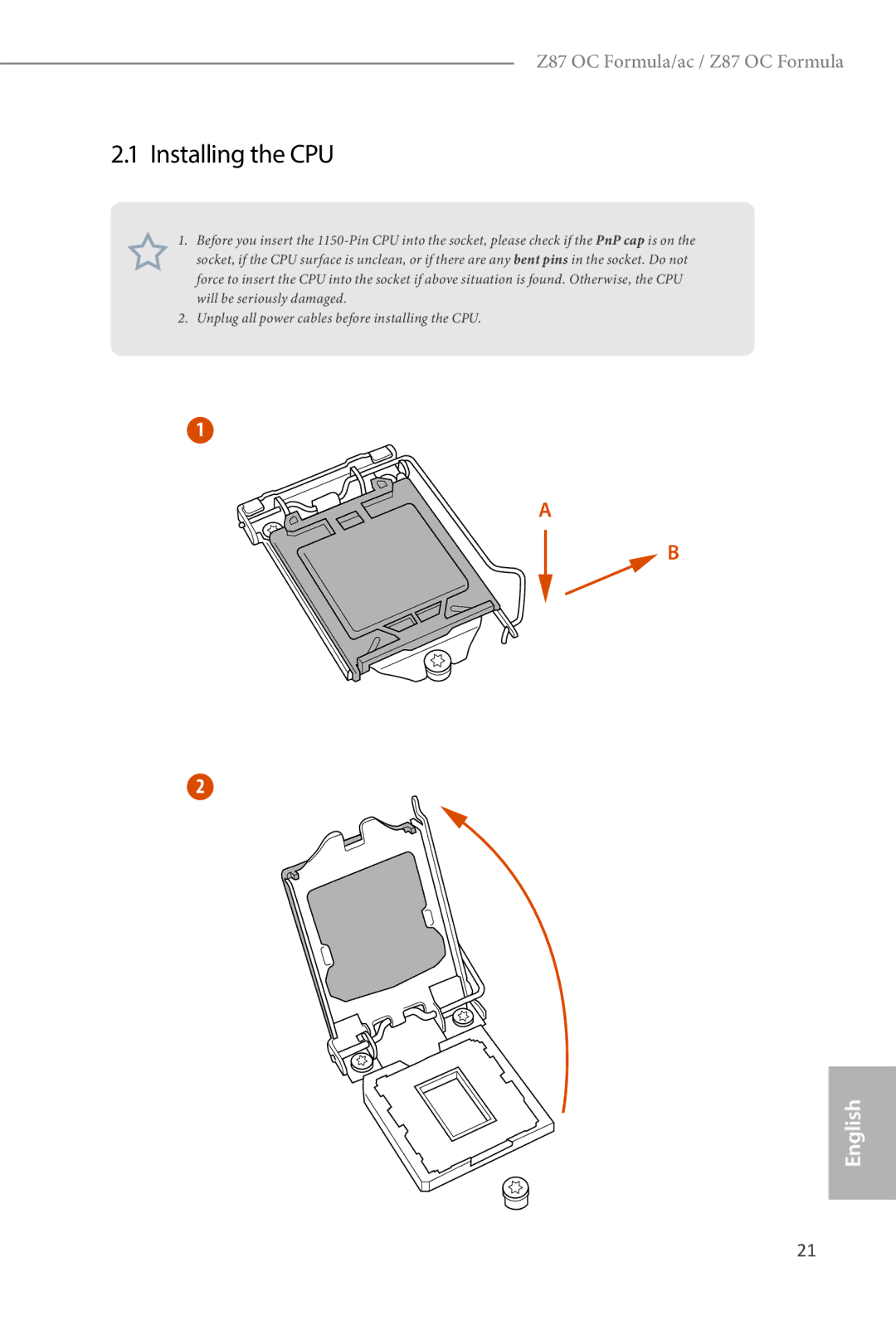 ASRock Z87 OC Formula manual Installing the CPU 