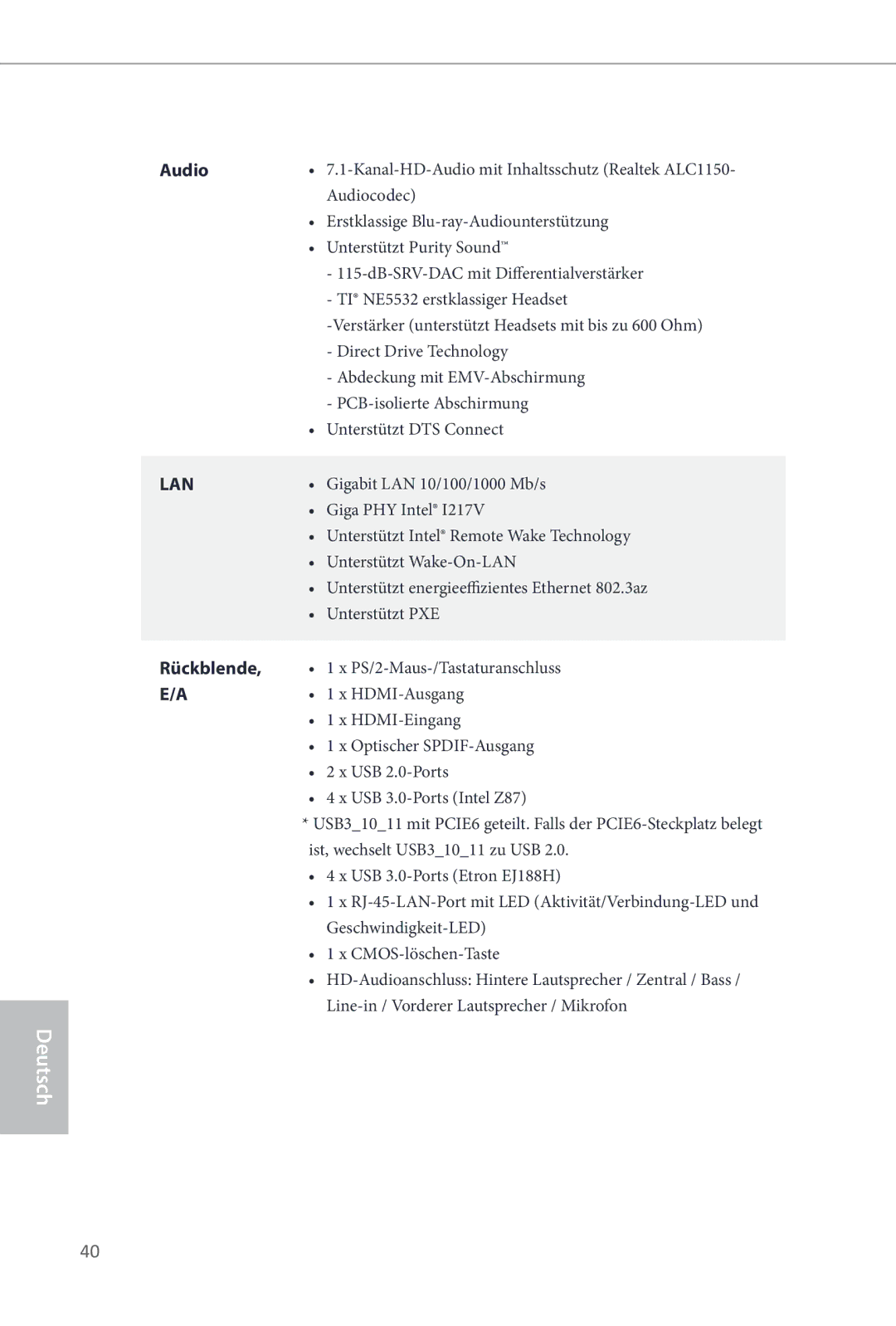 ASRock Z87 OC Formula manual Rückblende 