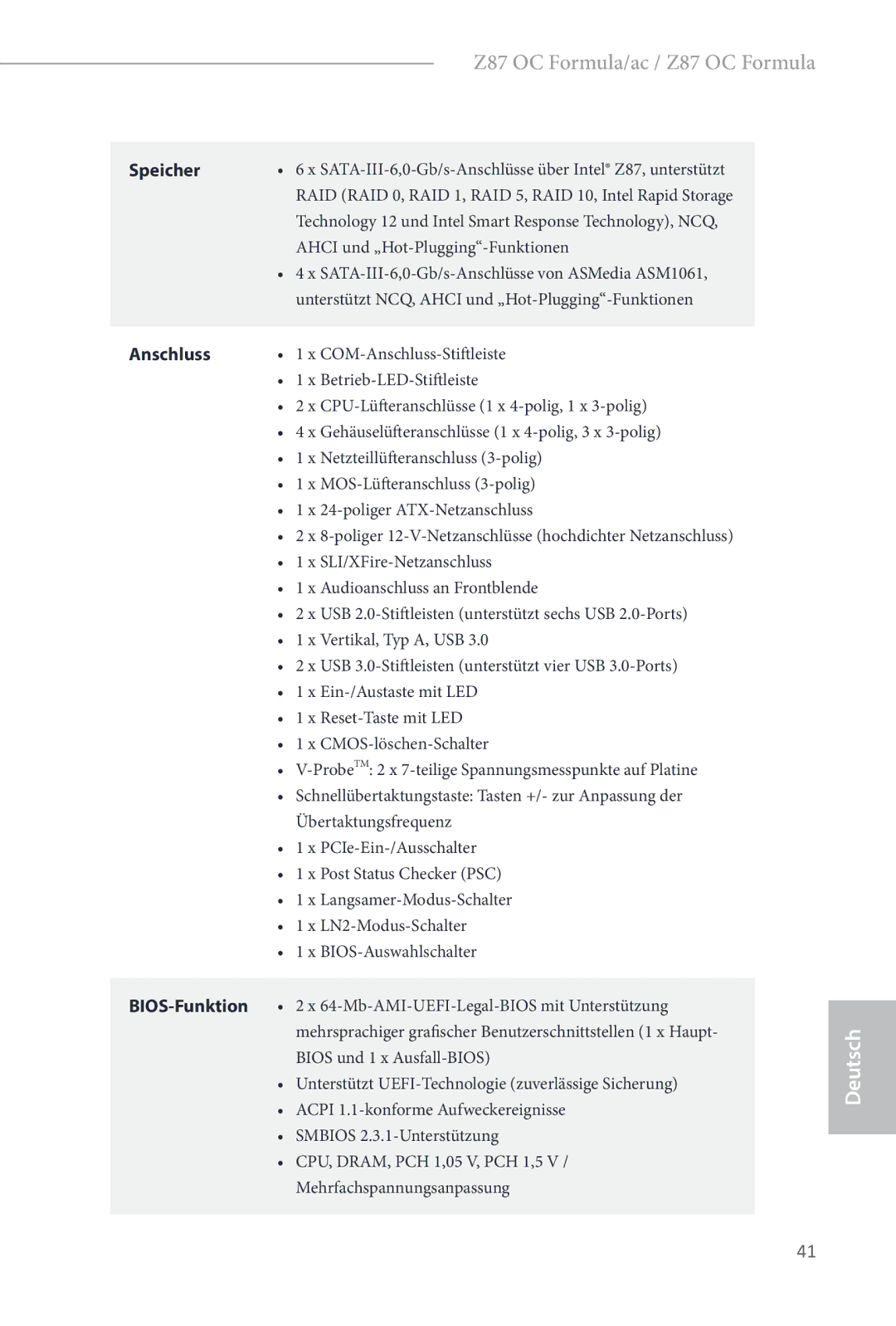 ASRock Z87 OC Formula manual Anschluss 