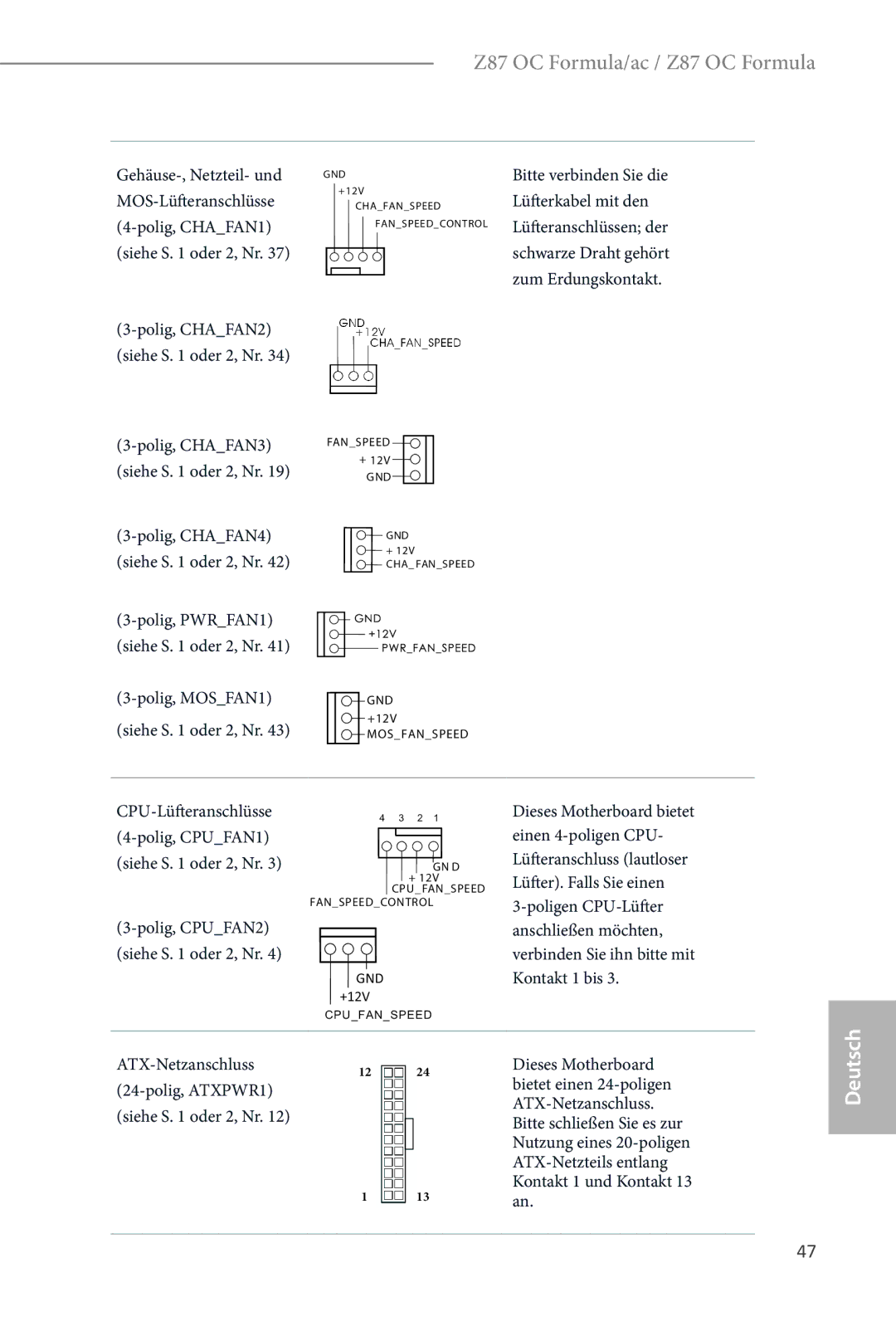 ASRock Z87 OC Formula manual ATX-Netzanschluss Polig, ATXPWR1 Siehe S oder 2, Nr 