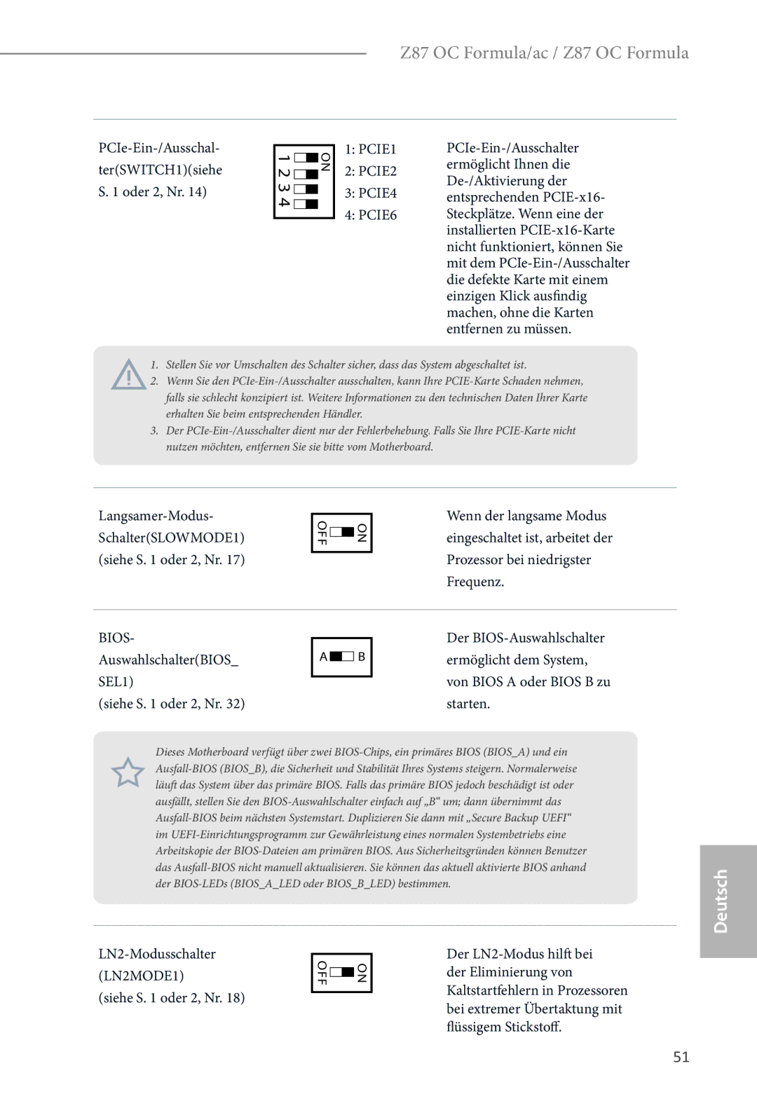 ASRock Z87 OC Formula manual Bios, SEL1, LN2MODE1 