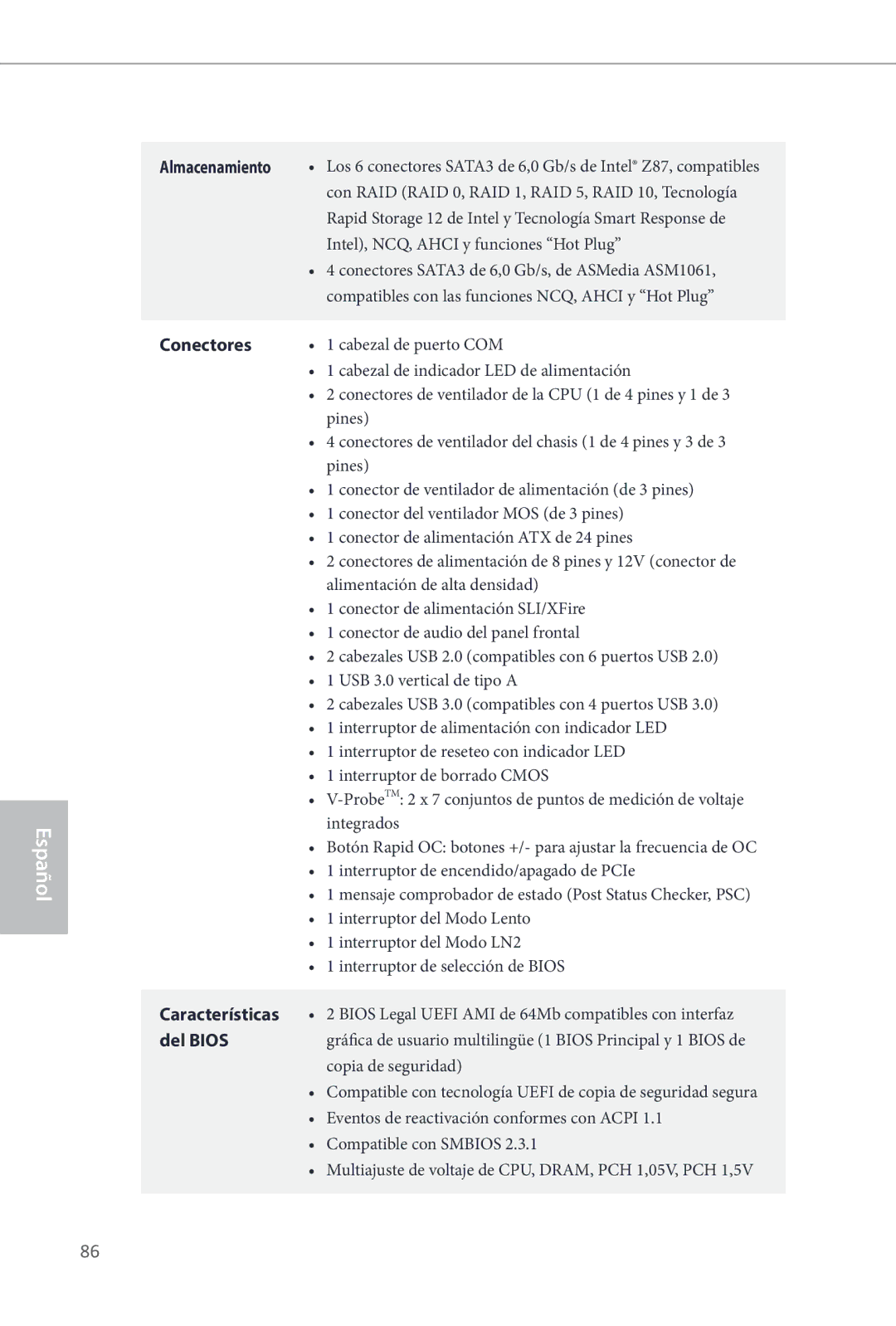 ASRock Z87 OC Formula manual Conectores, Características 