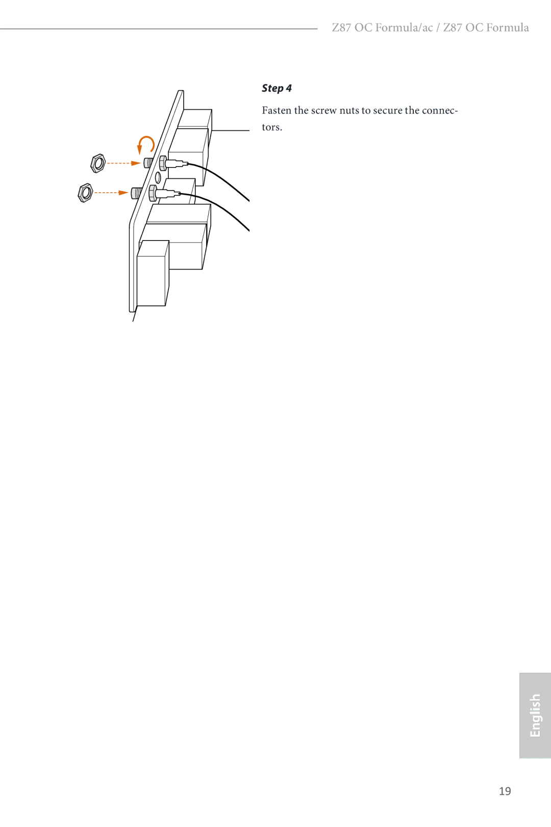 ASRock Z87 OC Formula manual Fasten the screw nuts to secure the connec- tors 