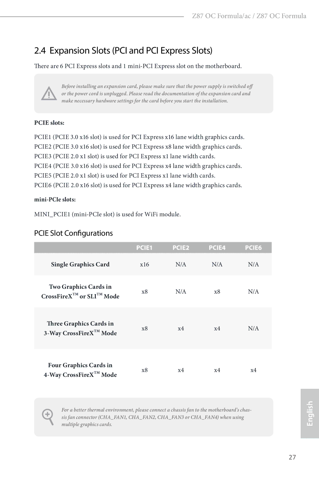 ASRock Z87 OC Formula manual Expansion Slots PCI and PCI Express Slots, Pcie Slot Configurations 