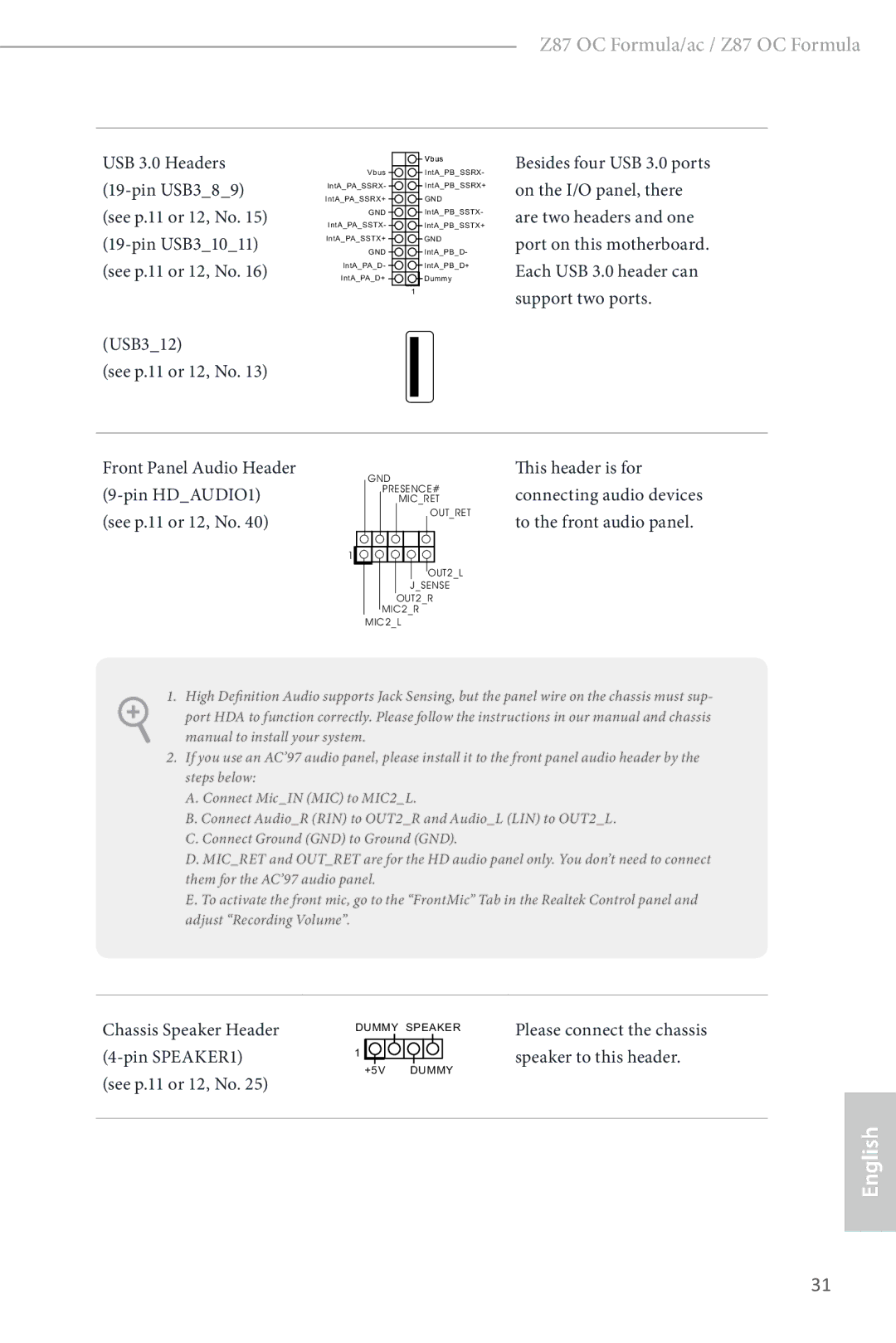 ASRock Z87 OC Formula manual USB 3.0 Headers 