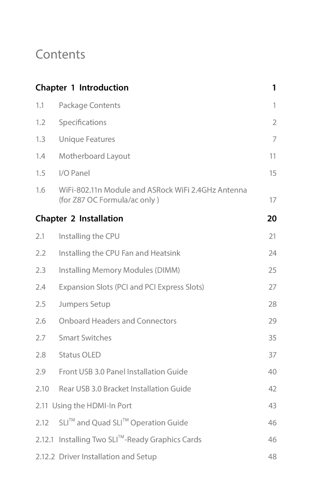 ASRock Z87 OC Formula manual Contents 