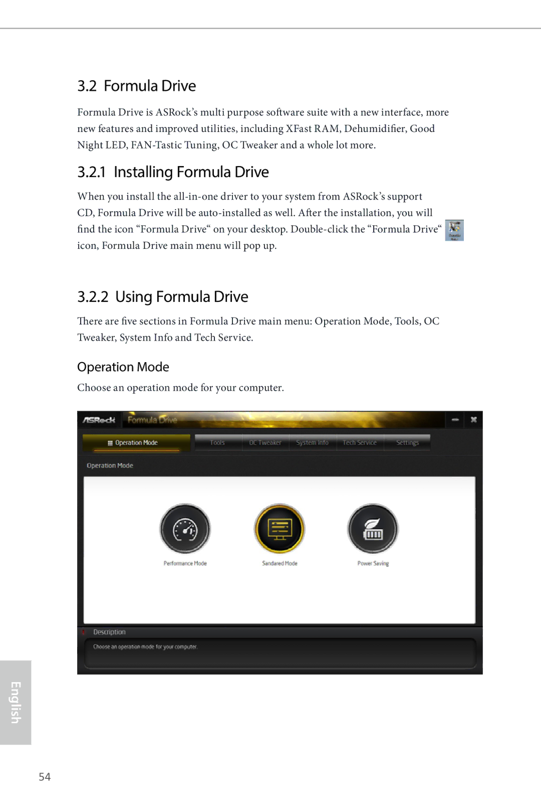 ASRock Z87 OC Formula manual Installing Formula Drive, Using Formula Drive, Operation Mode 