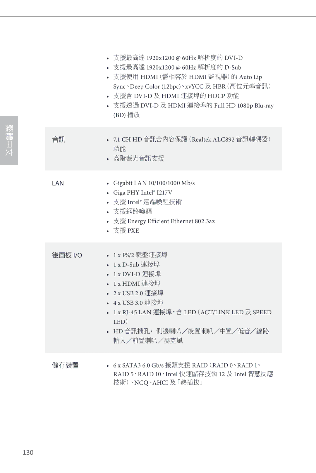 ASRock Z87 Pro3 manual Gigabit LAN 10/100/1000 Mb/s Giga PHY Intel, 支援 Energy Efficient Ethernet 802.3az 