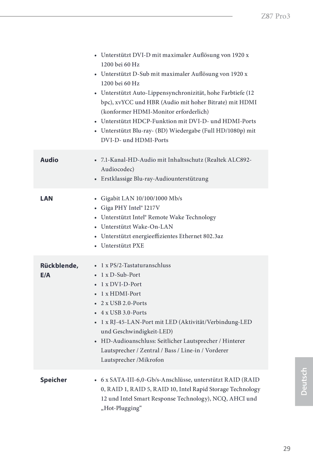 ASRock Z87 Pro3 manual Rückblende 